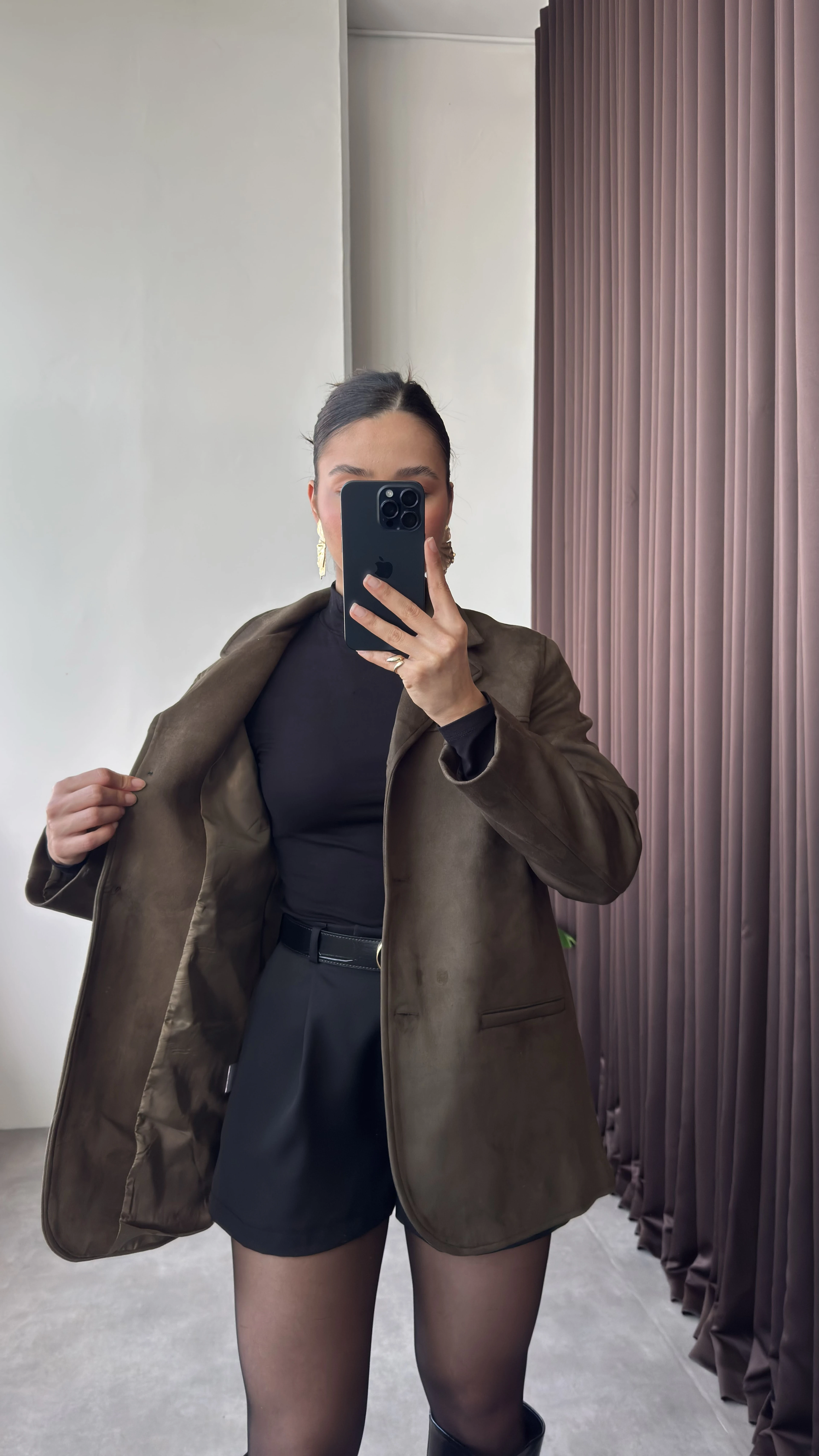 Süet Haki Kadın Blazer Ceket