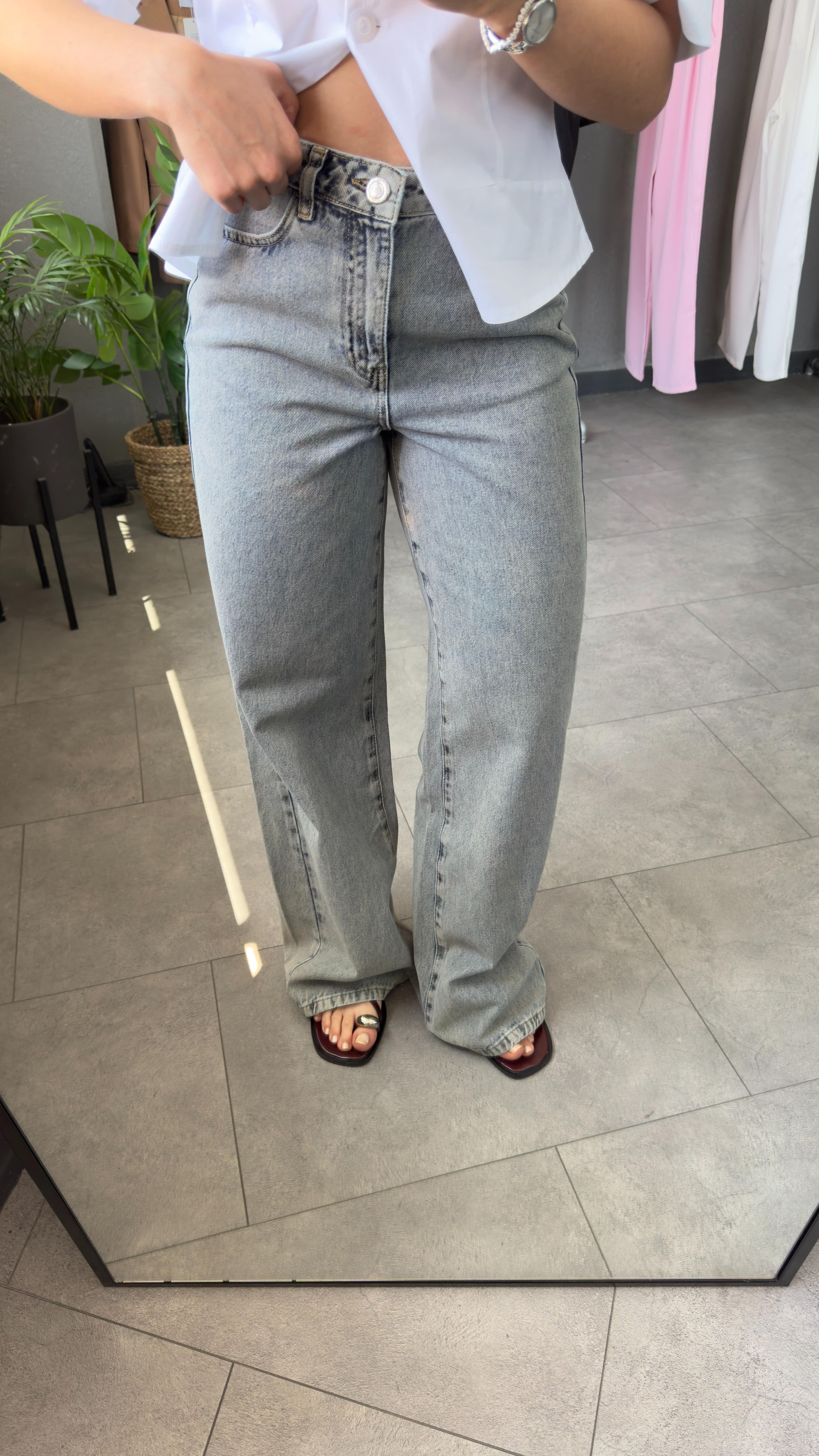Yüksek Bel Wide Leg Mavi Kadın Jean