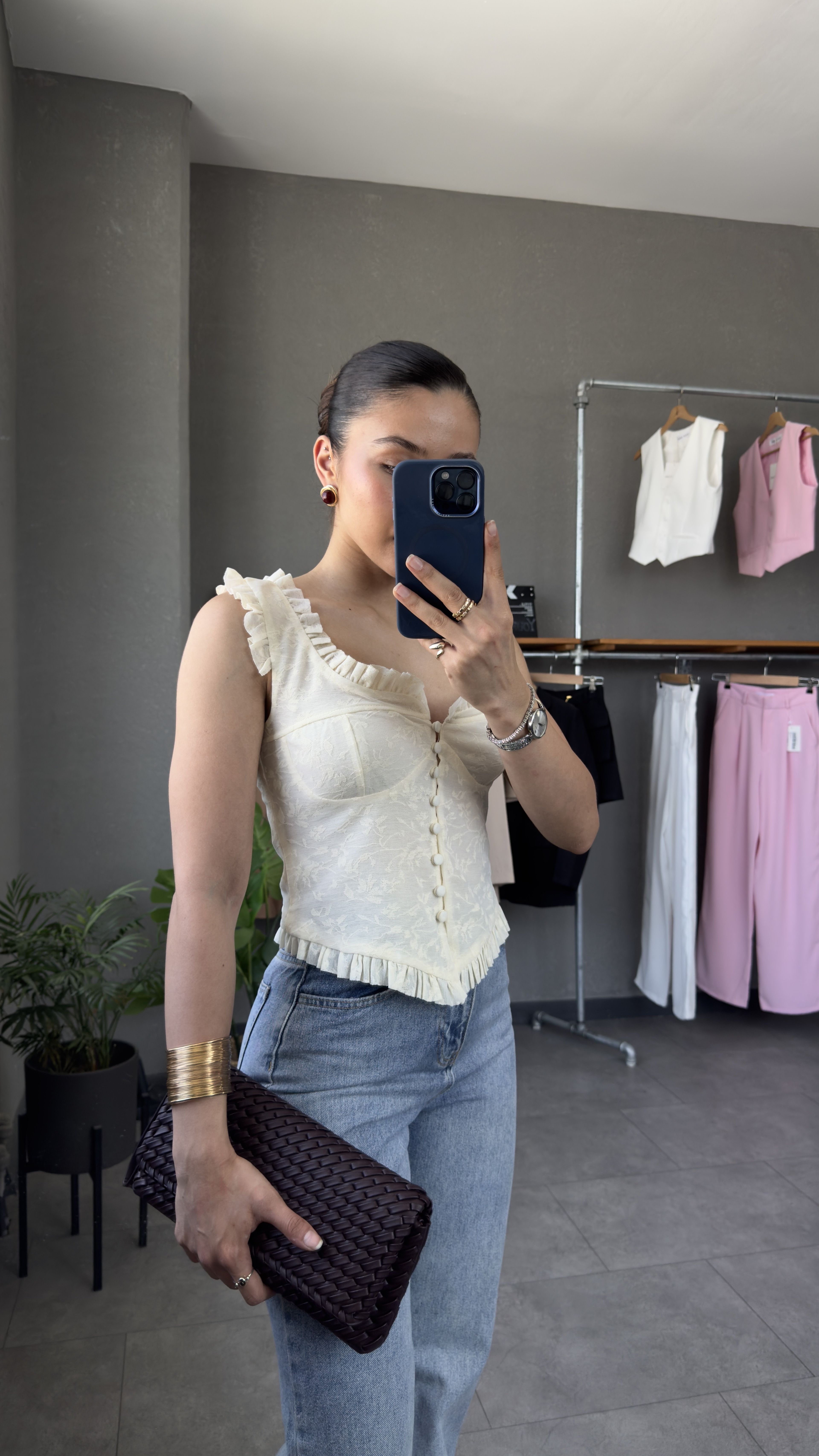 Fırfır Detaylı Dantel Korse Bluz