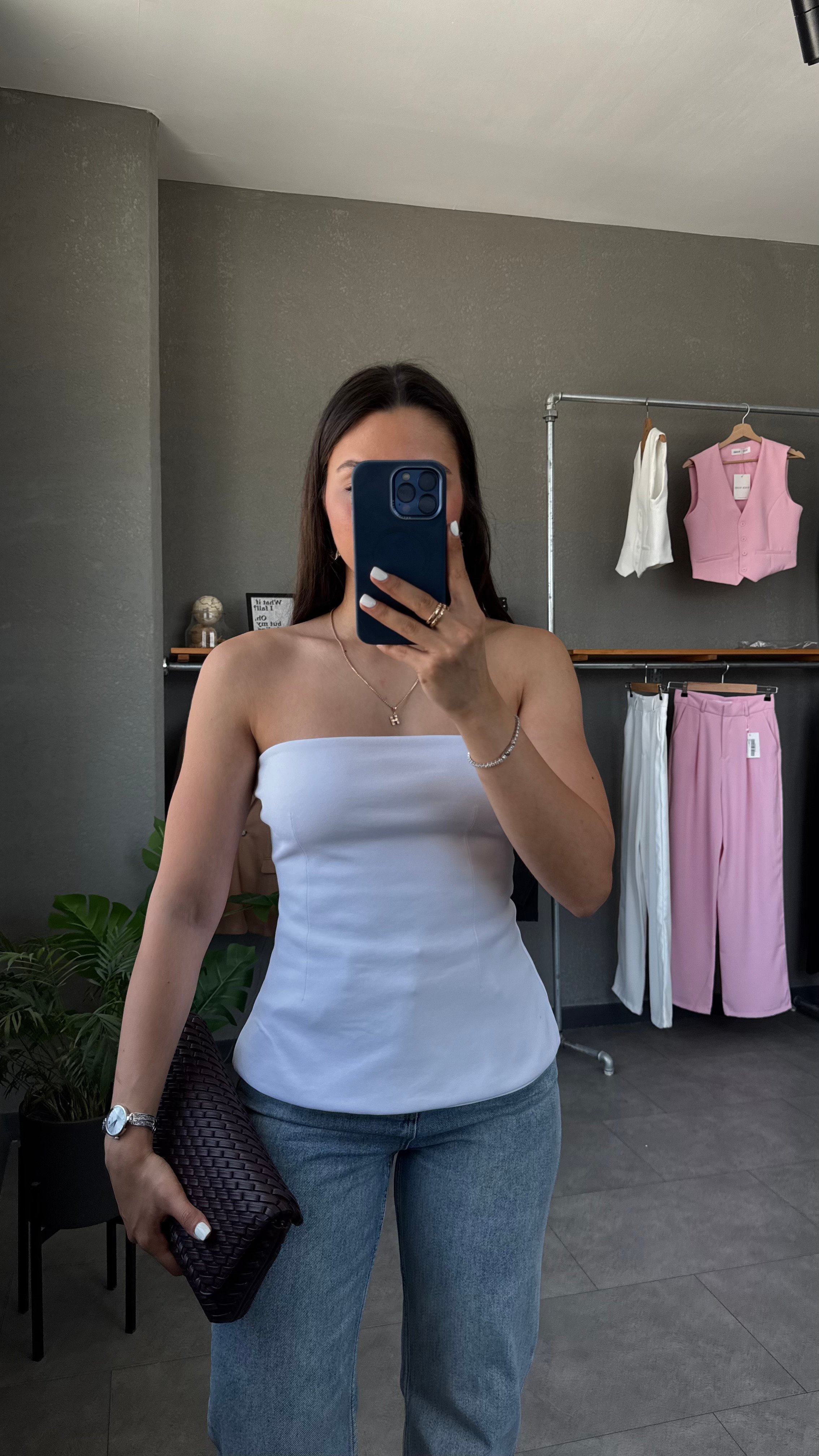 Straplez Peplum Bluz - Beyaz