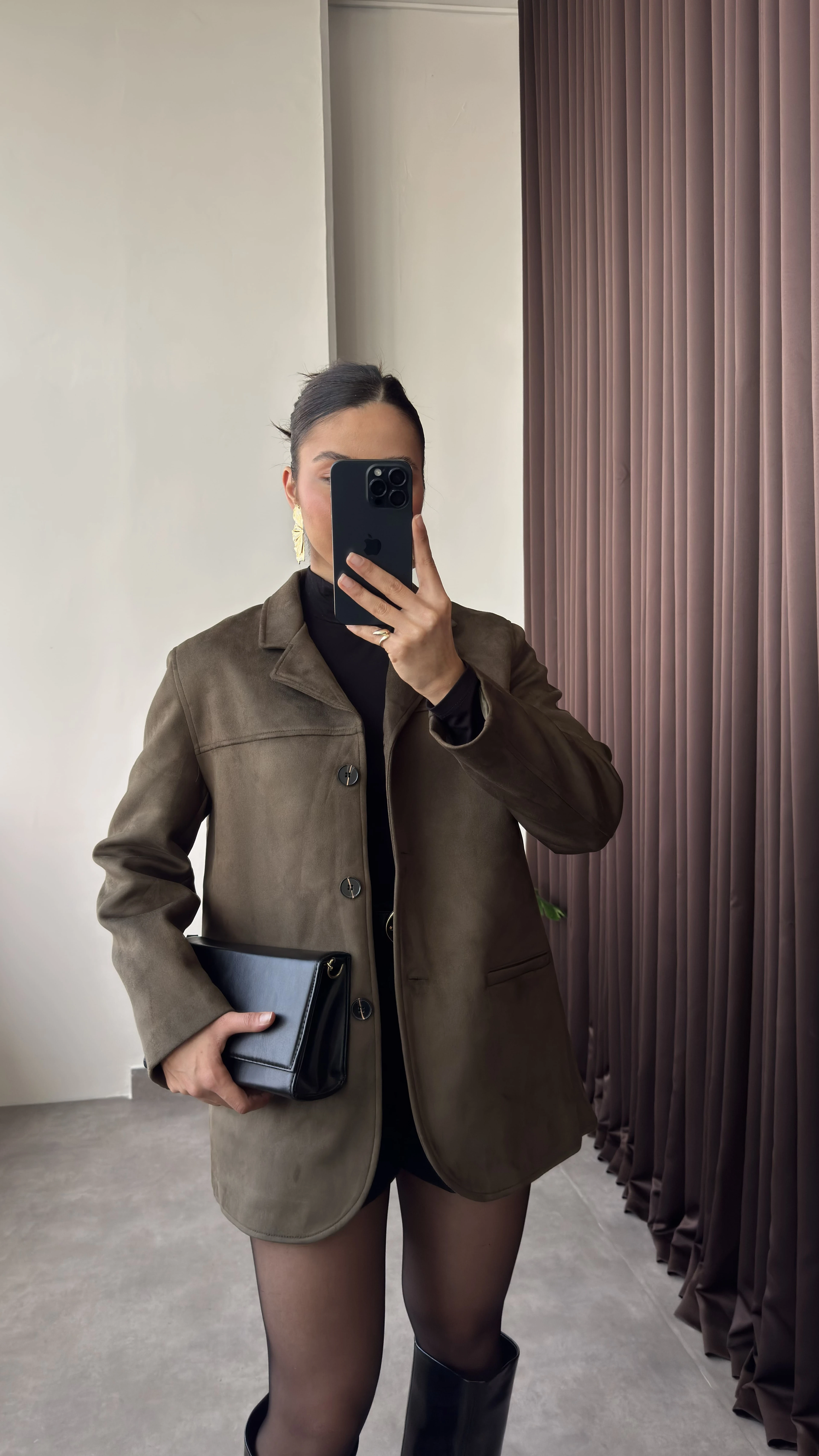 Süet Haki Kadın Blazer Ceket