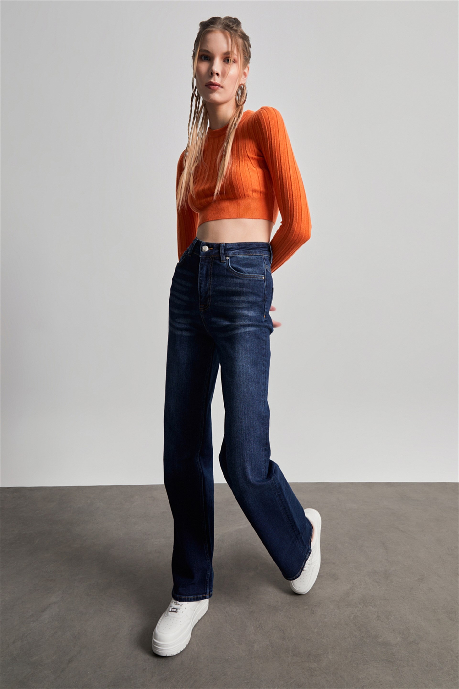 Kadın Lacivert Yüksek Bel Wide Leg Signature Jean