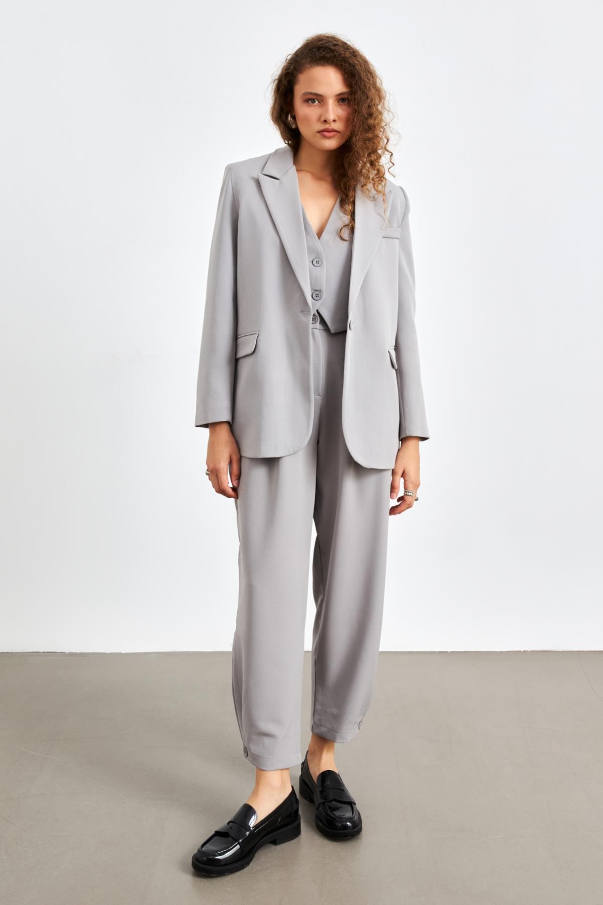 Oversize Gri Kadın Blazer Ceket