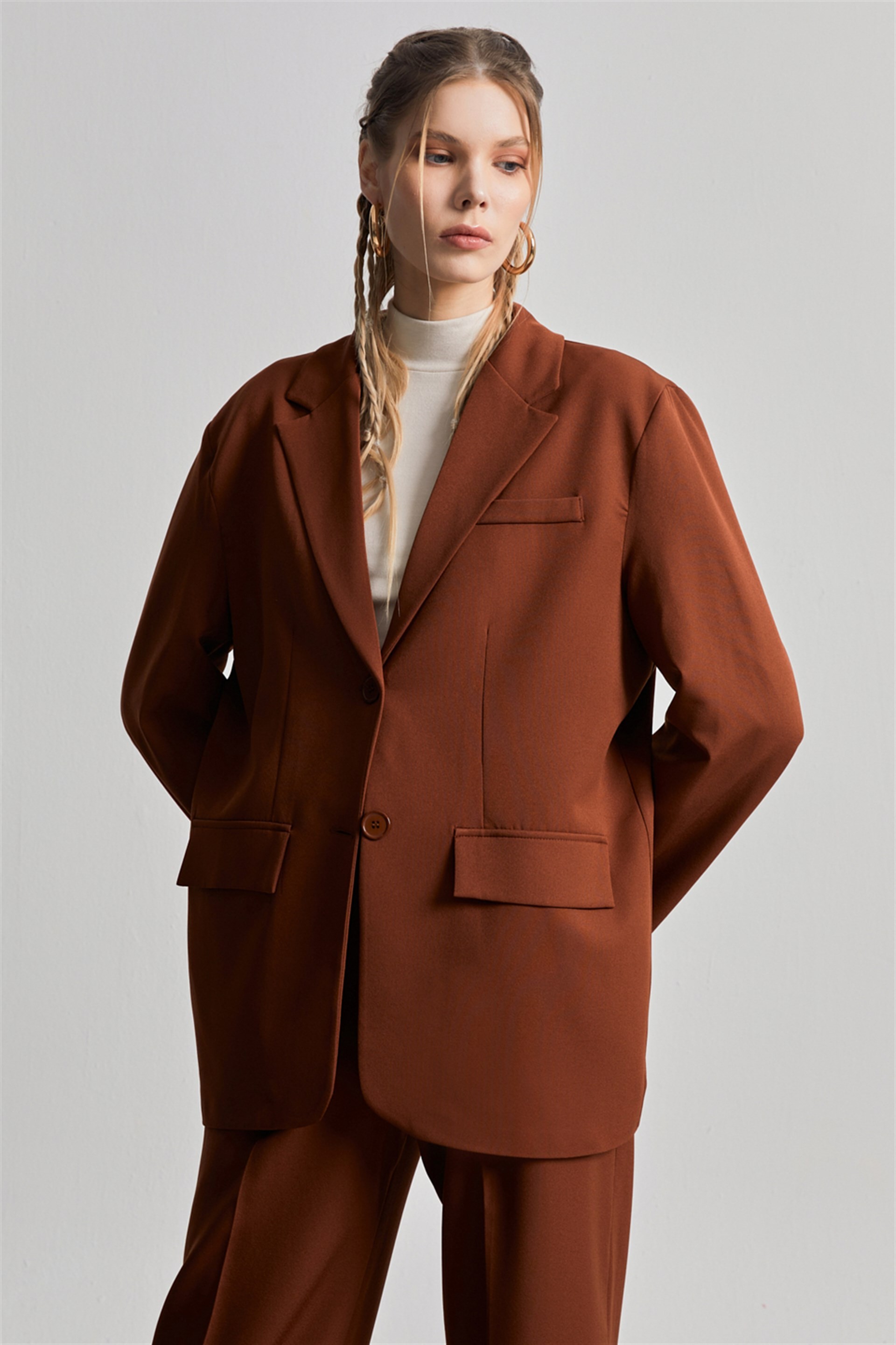 Kadın Kahve Oversize Blazer Ceket