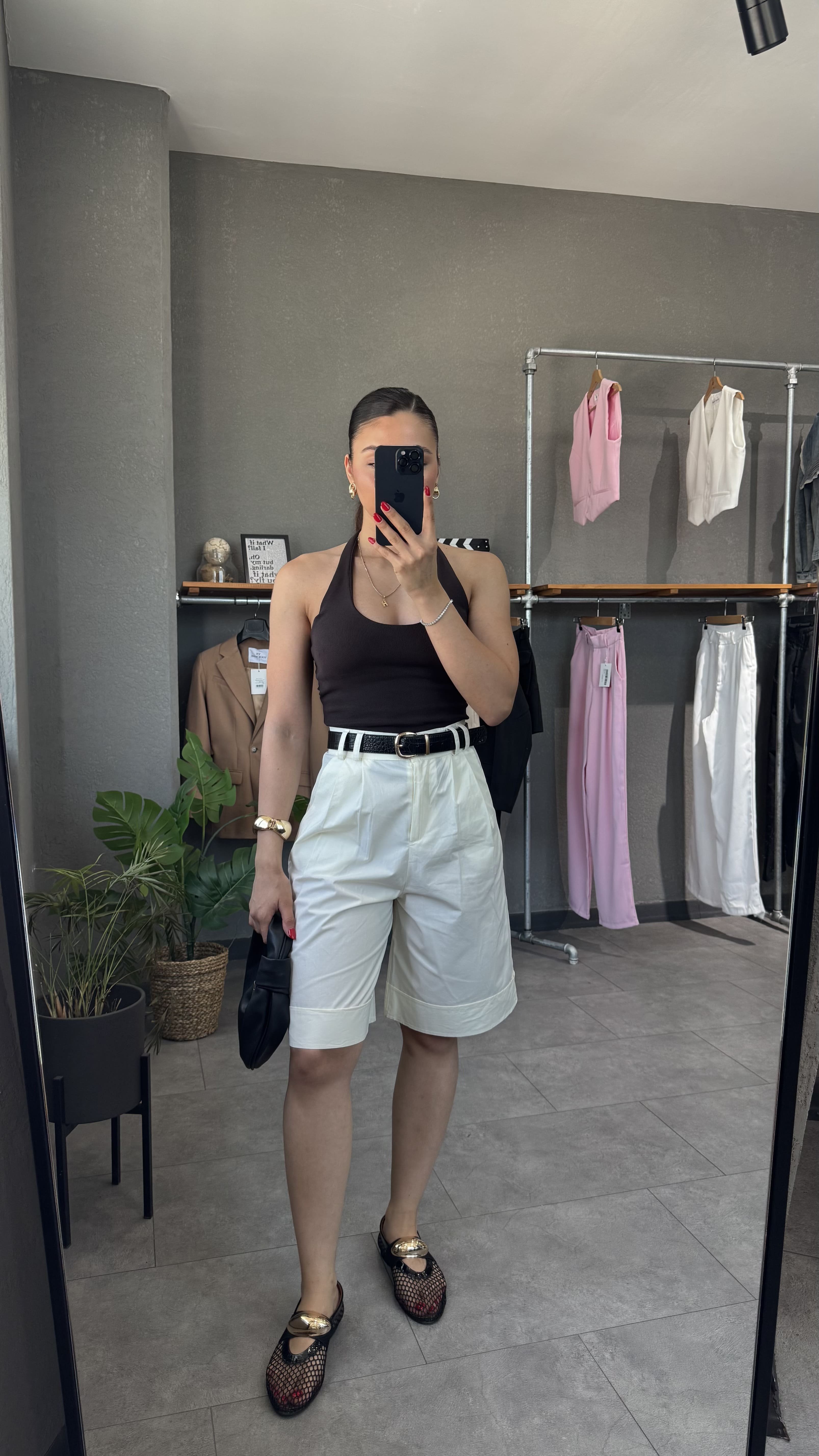 Halter Yaka Sırt Dekolteli Fitilli Bluz