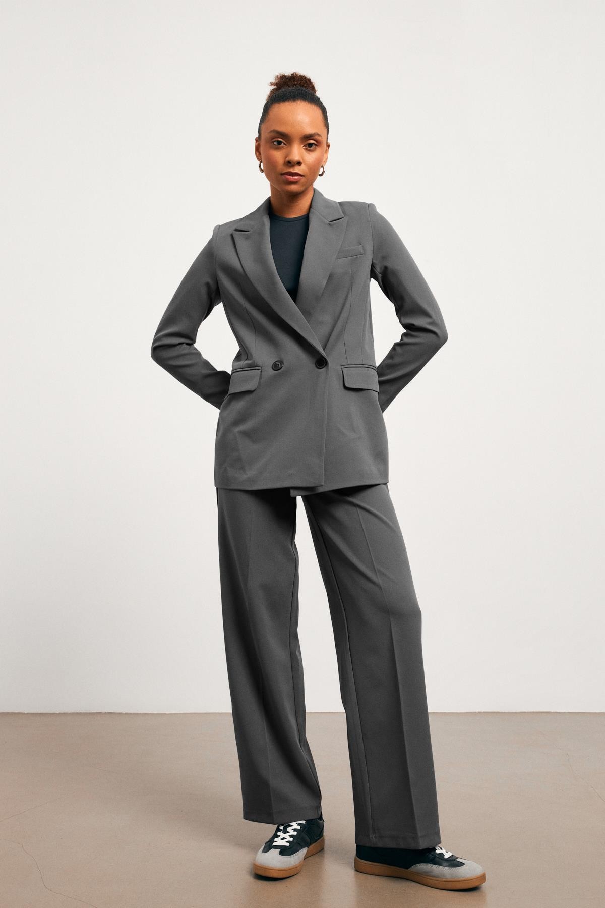 Loose Fit Feminen Antrasit Kadın Blazer Ceket