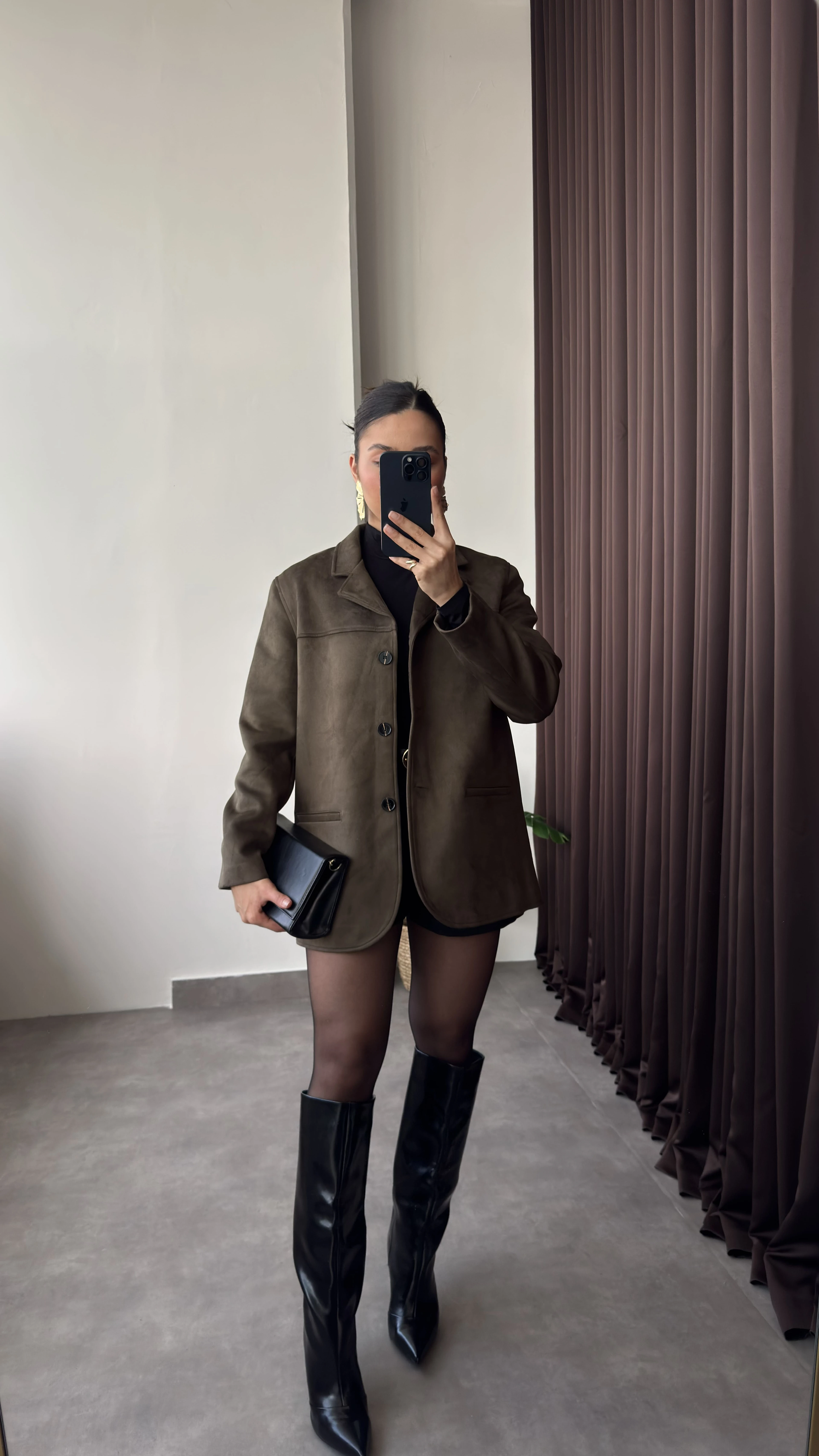 Süet Haki Kadın Blazer Ceket