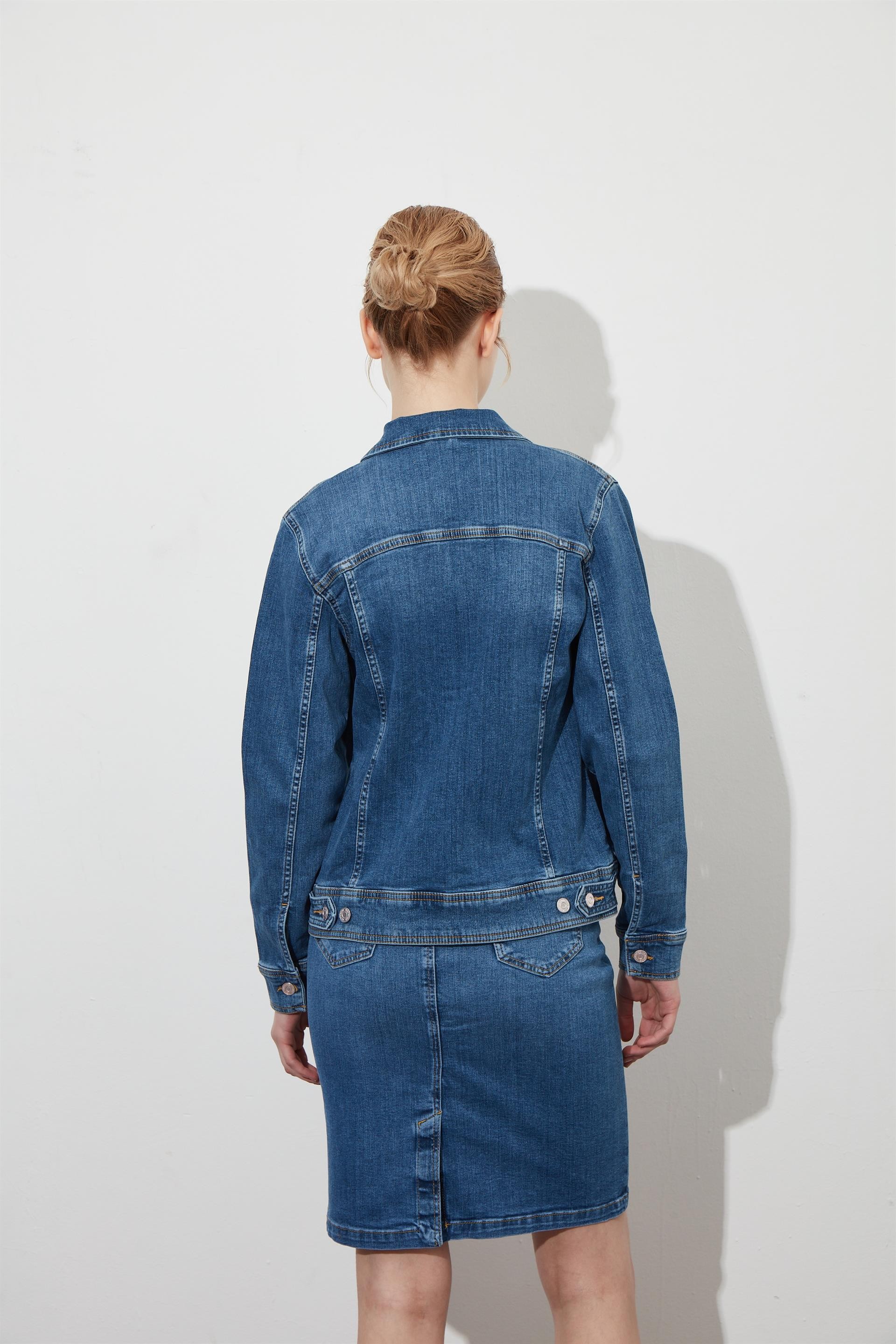 Kadın Mavi Denim Uzun Kollu Ceket