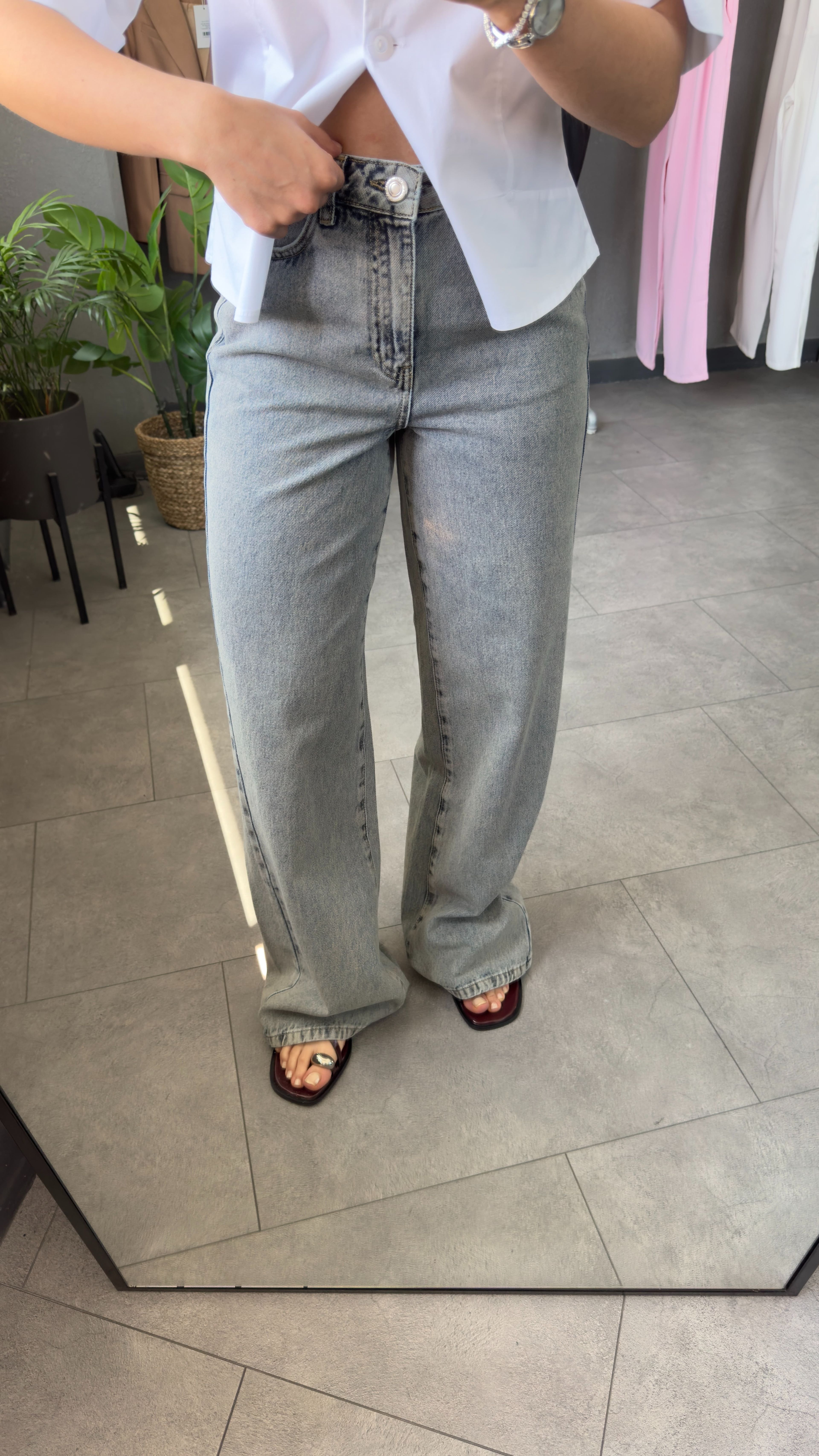 Yüksek Bel Wide Leg Mavi Kadın Jean