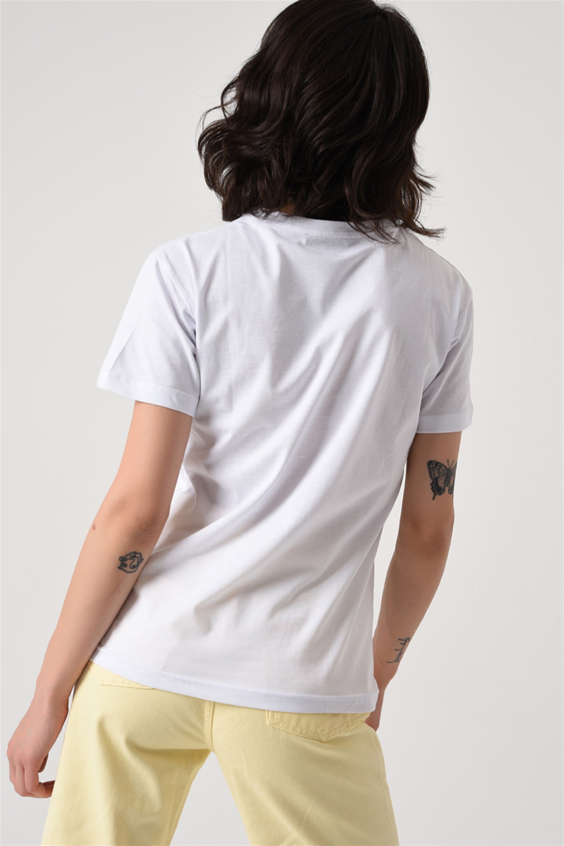 Baskılı Basic Örme T-shirt Beyaz