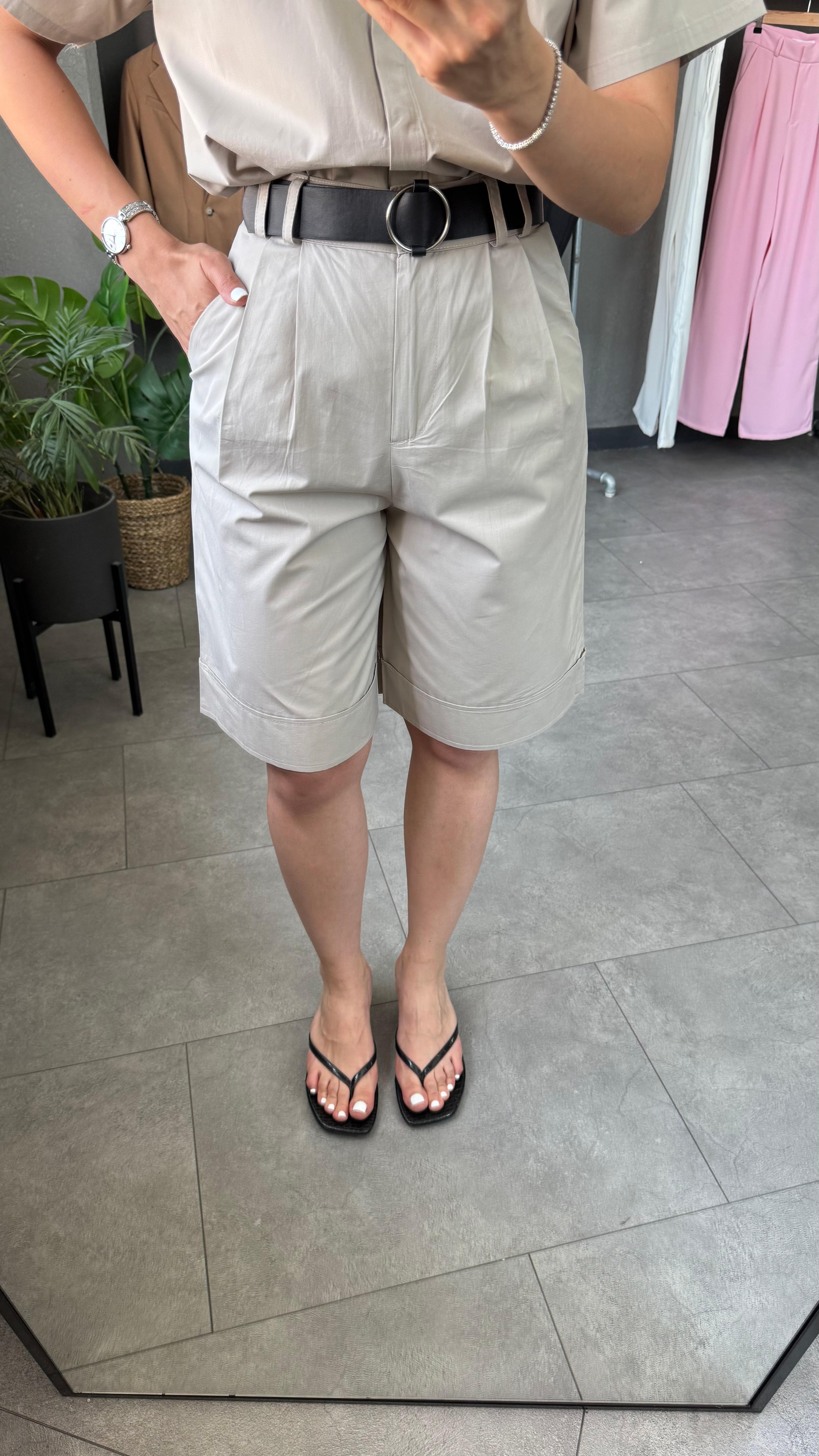 Gabardin Gömlek Kemerli Bermuda Şort Takım