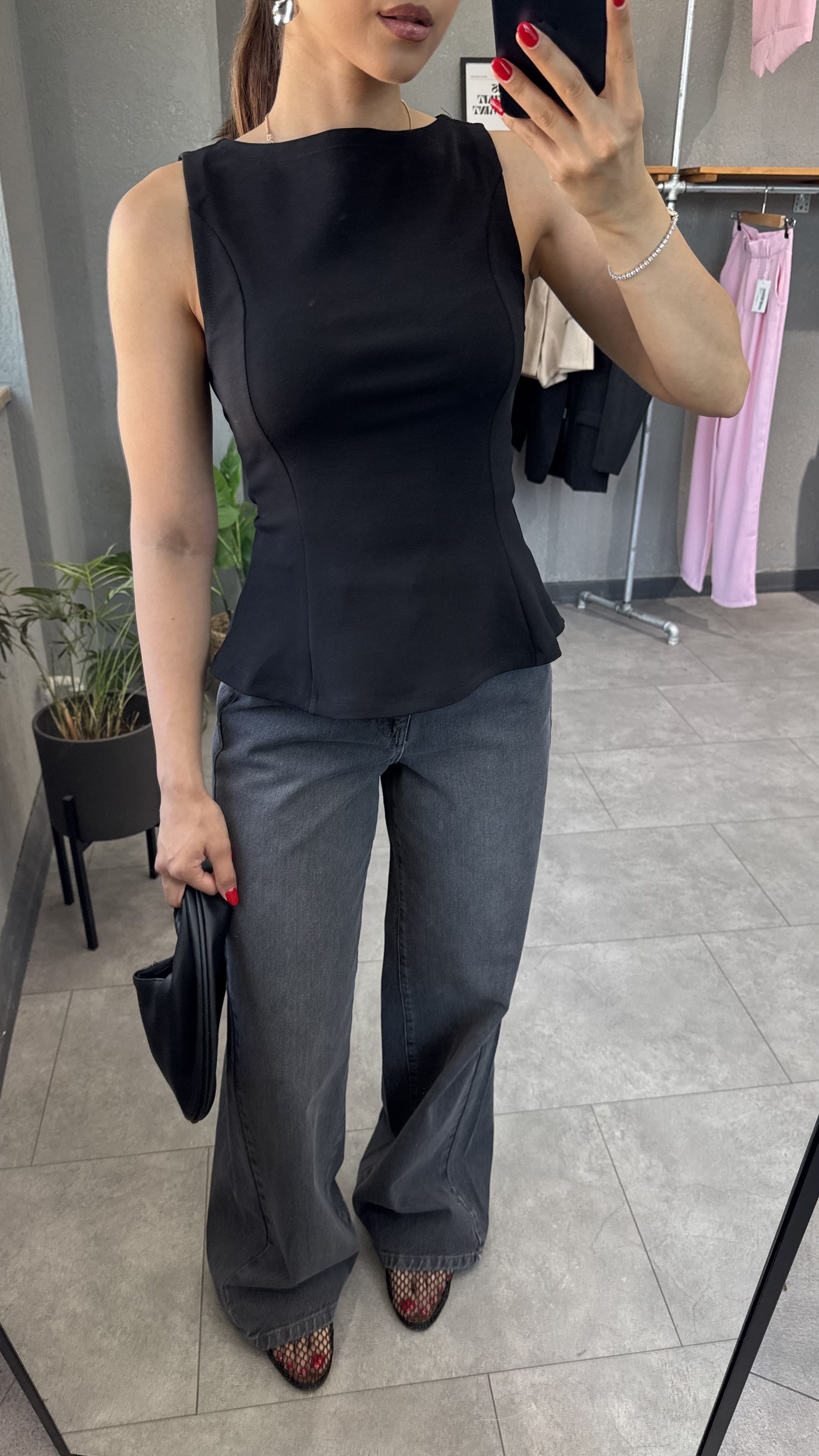 Kayık Yaka Peplum Bluz