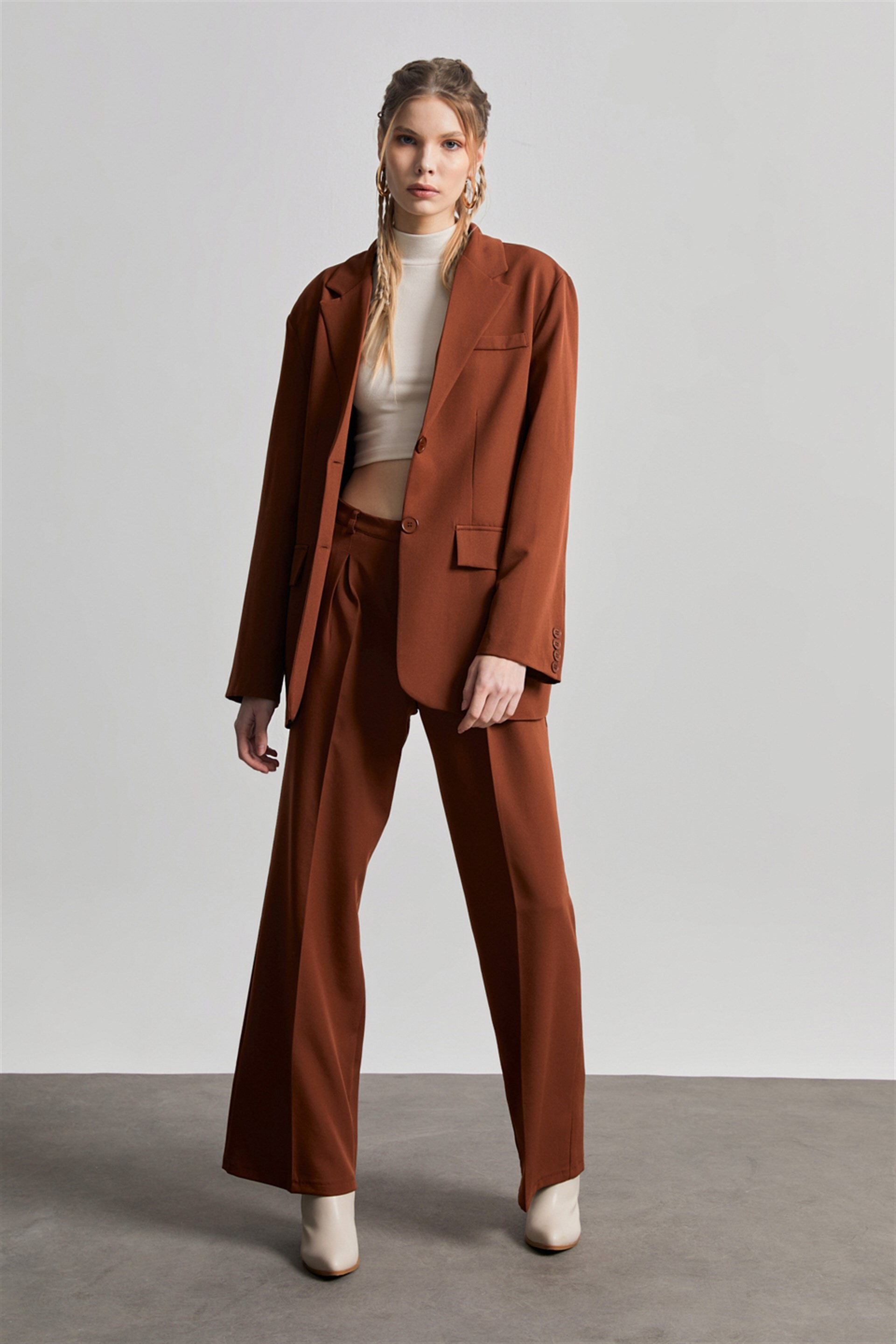 Kadın Kahve Oversize Blazer Ceket