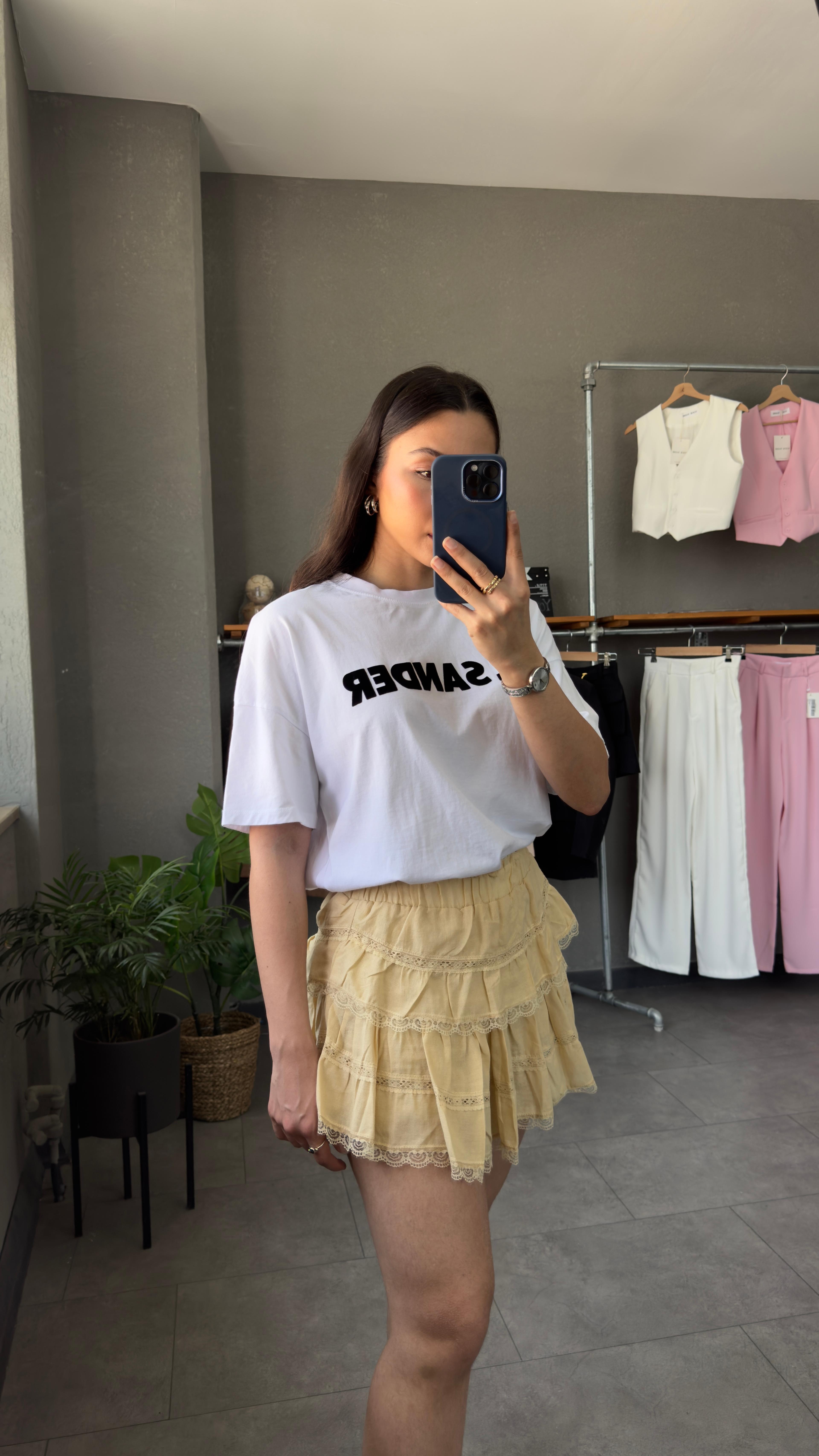 Bisiklet Yaka Oversize Baskılı Siyah Kadın Tişört