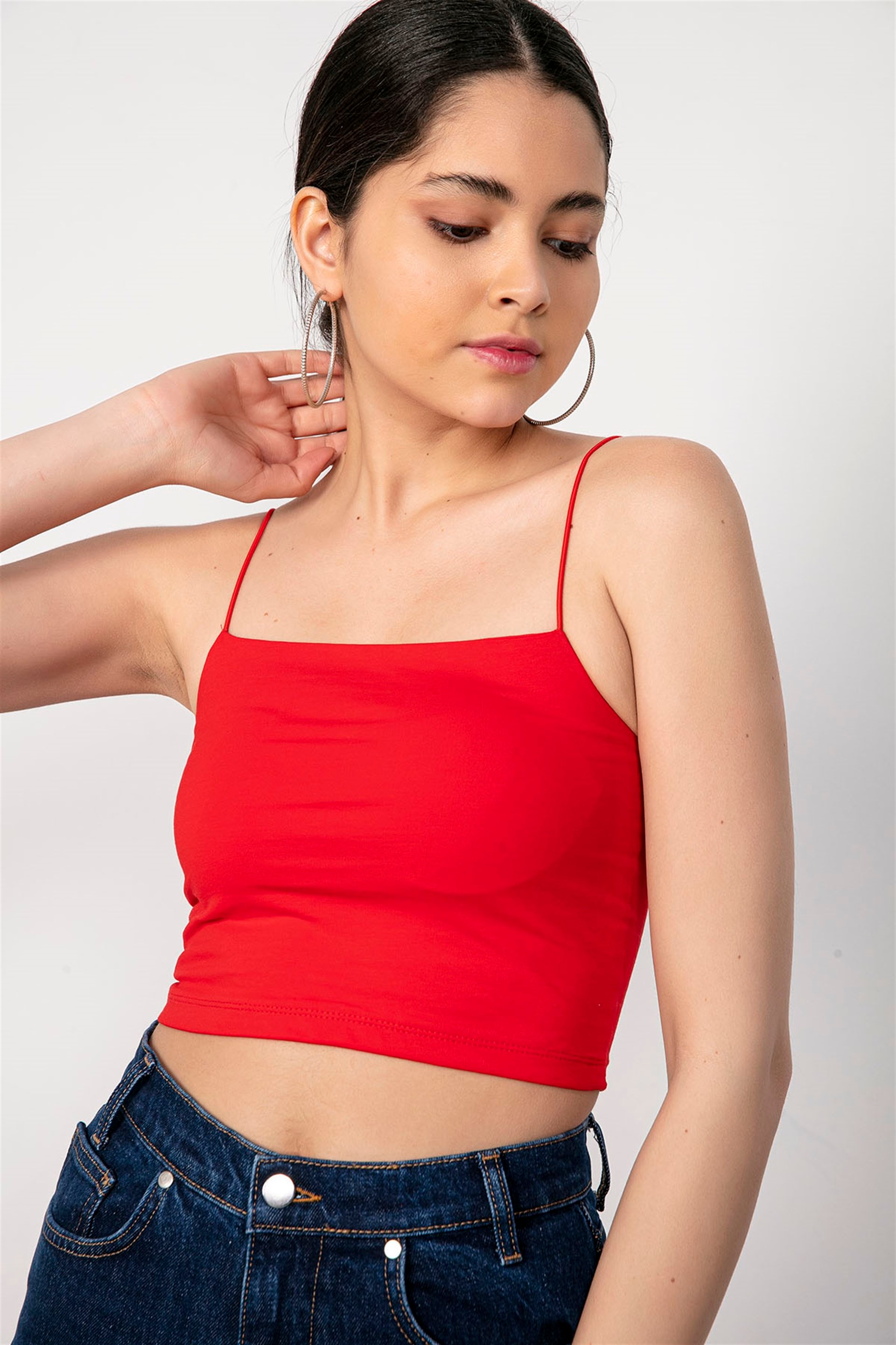 İp Askılı Kırmızı Crop Top