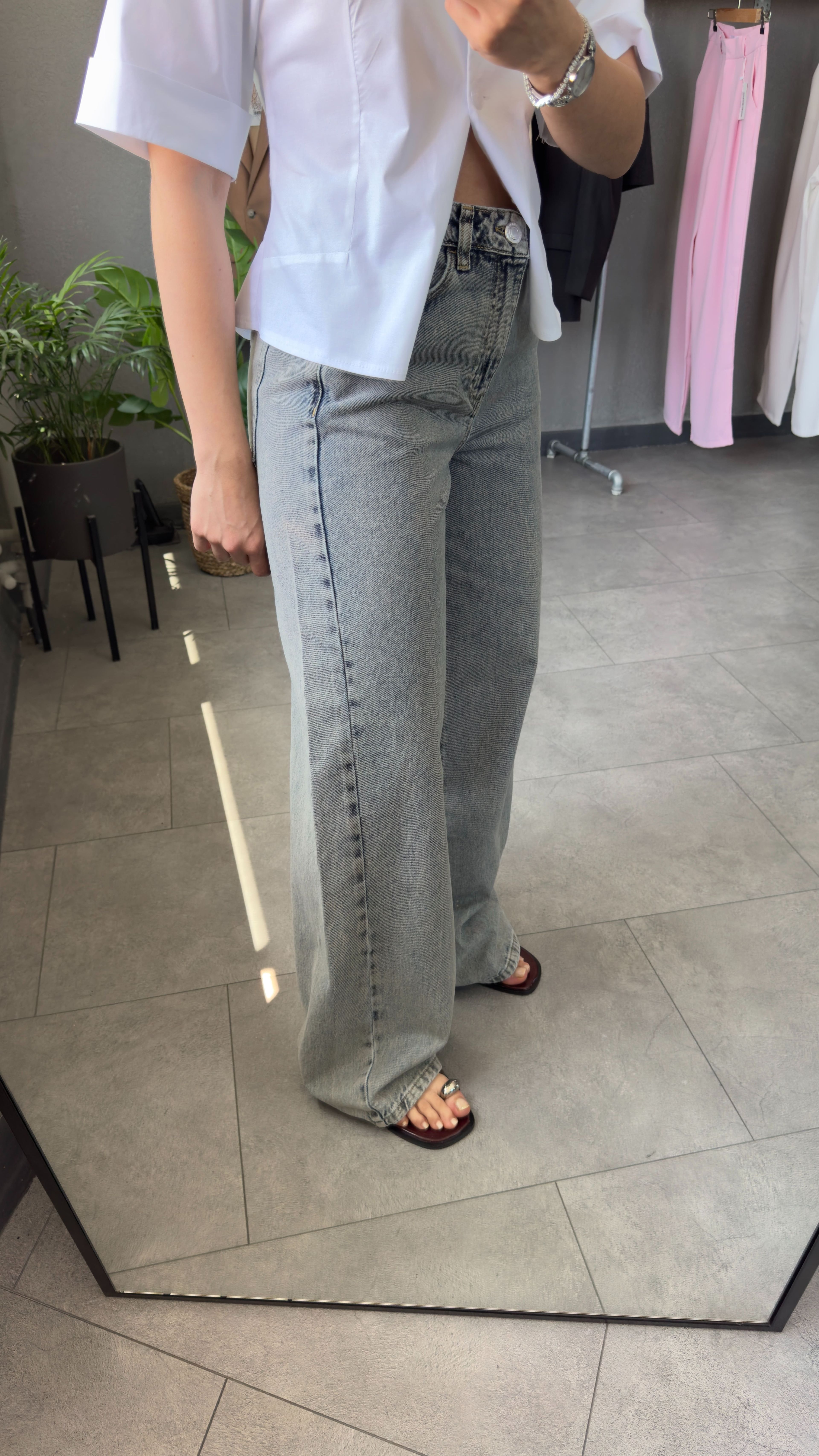 Yüksek Bel Wide Leg Mavi Kadın Jean