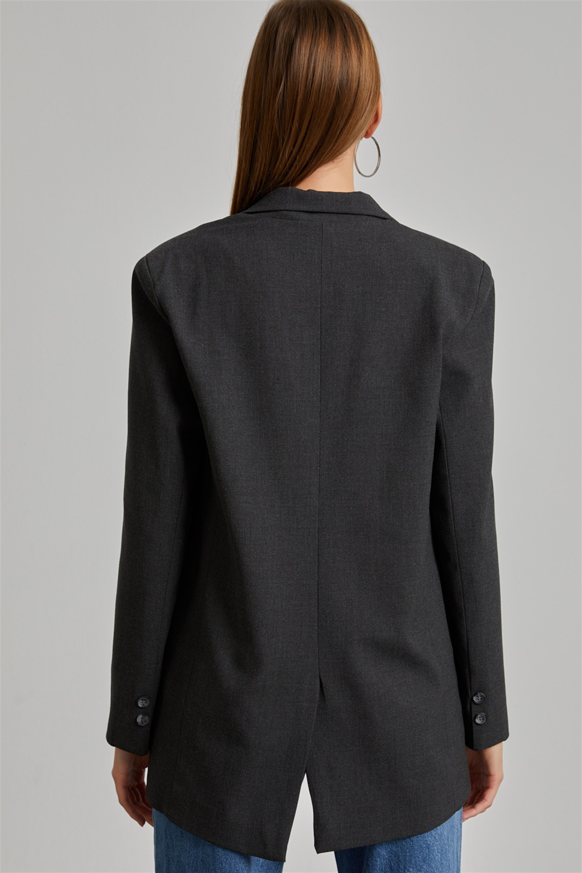 Antrasit Desenli Astarlı Blazer Ceket