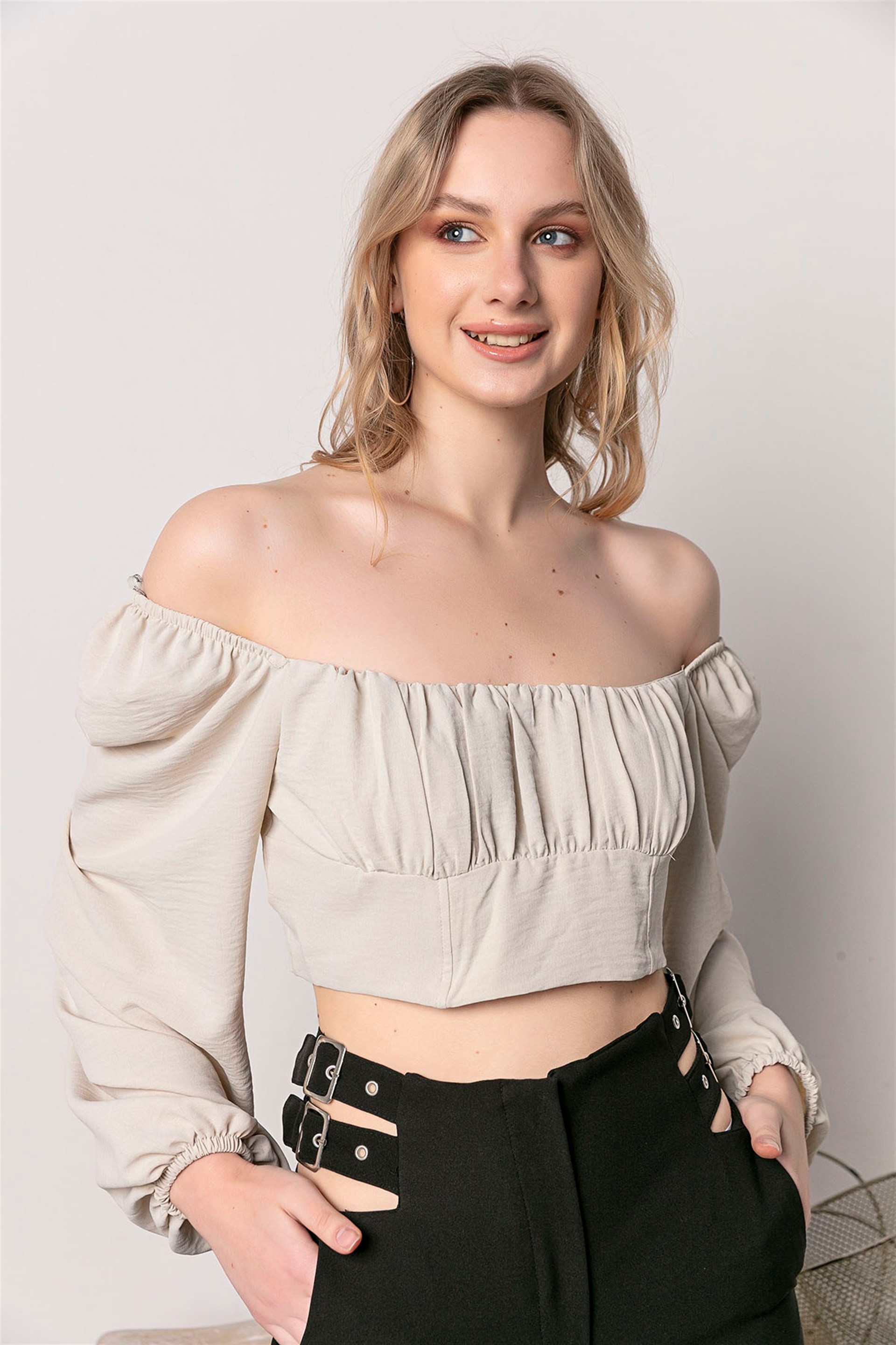 Drape Detaylı Büstiyer Bej