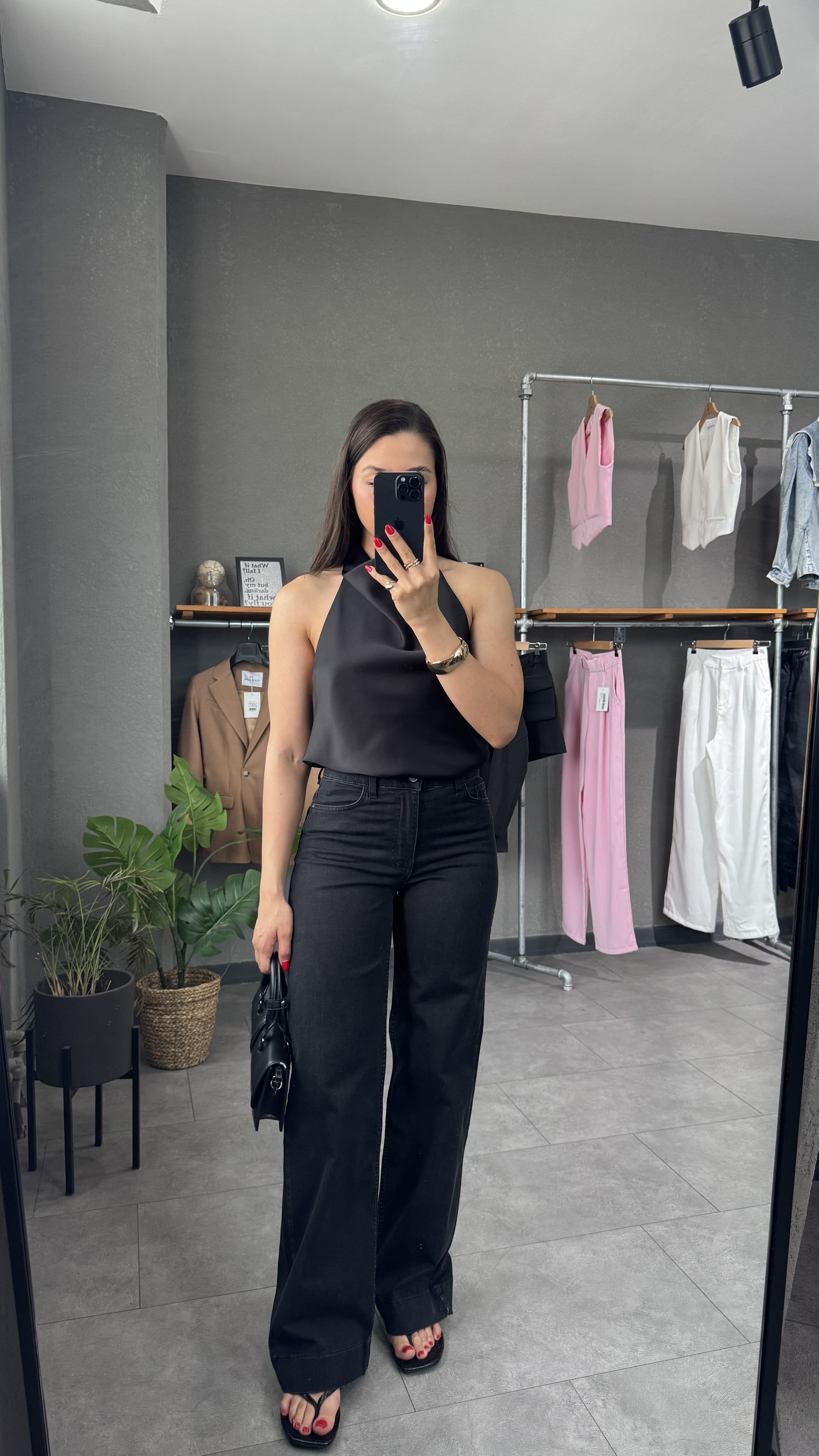 Yüksek Bel Paça Detaylı Wide Leg Jean