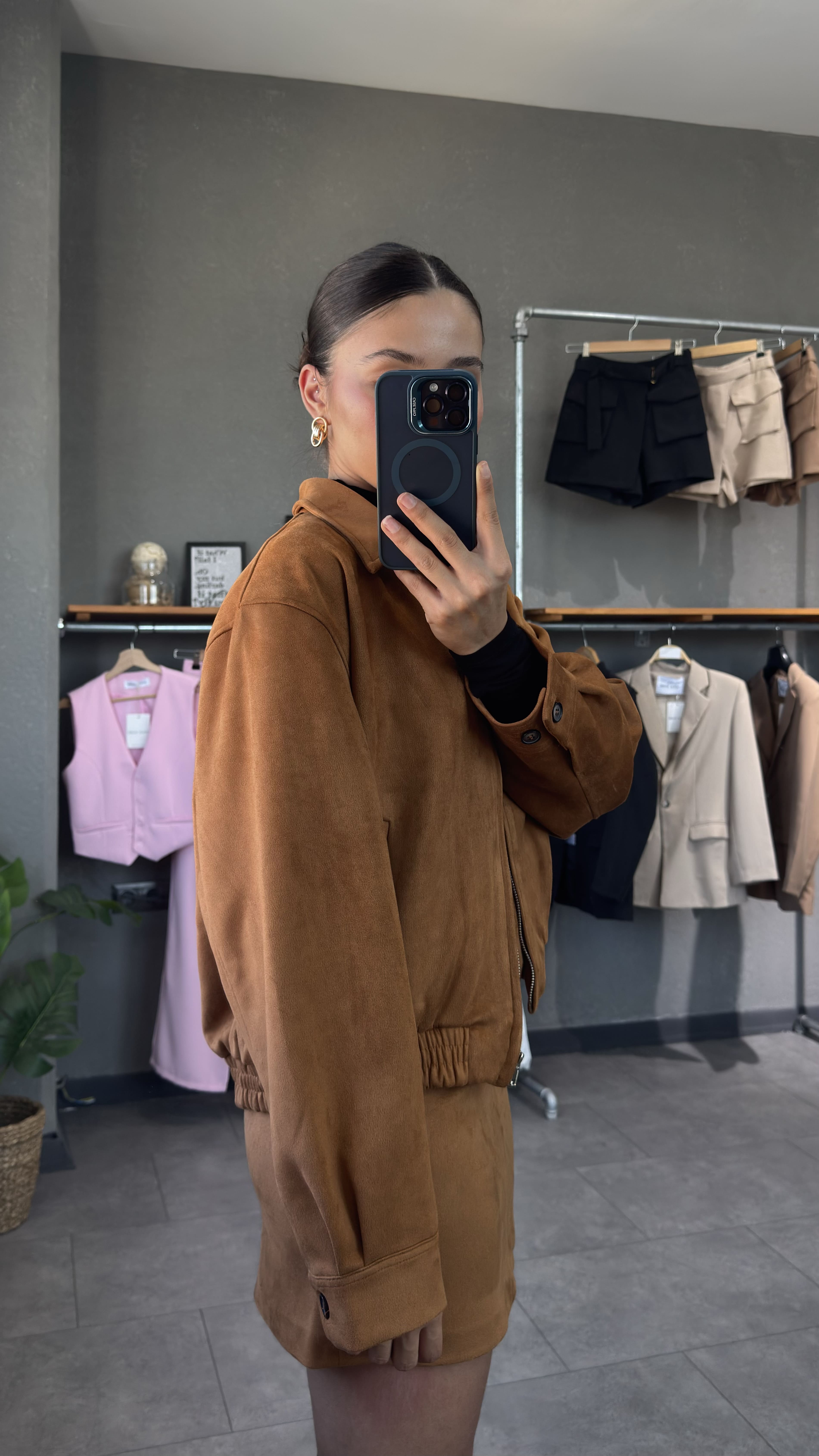 Kadın Süet Taba Bomber Ceket