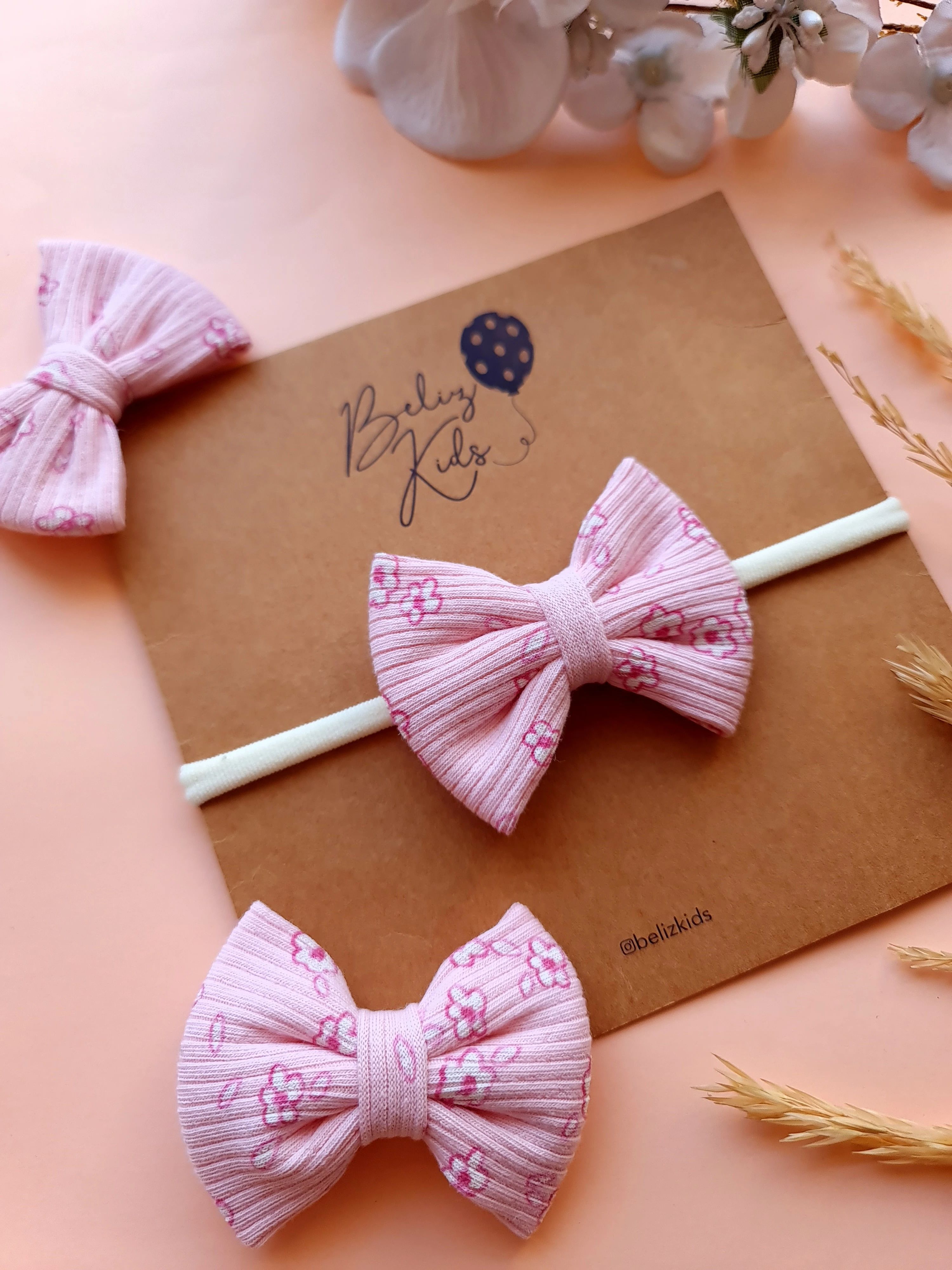 Pembe Çiçek Desenli Ribana Fiyonk Bant