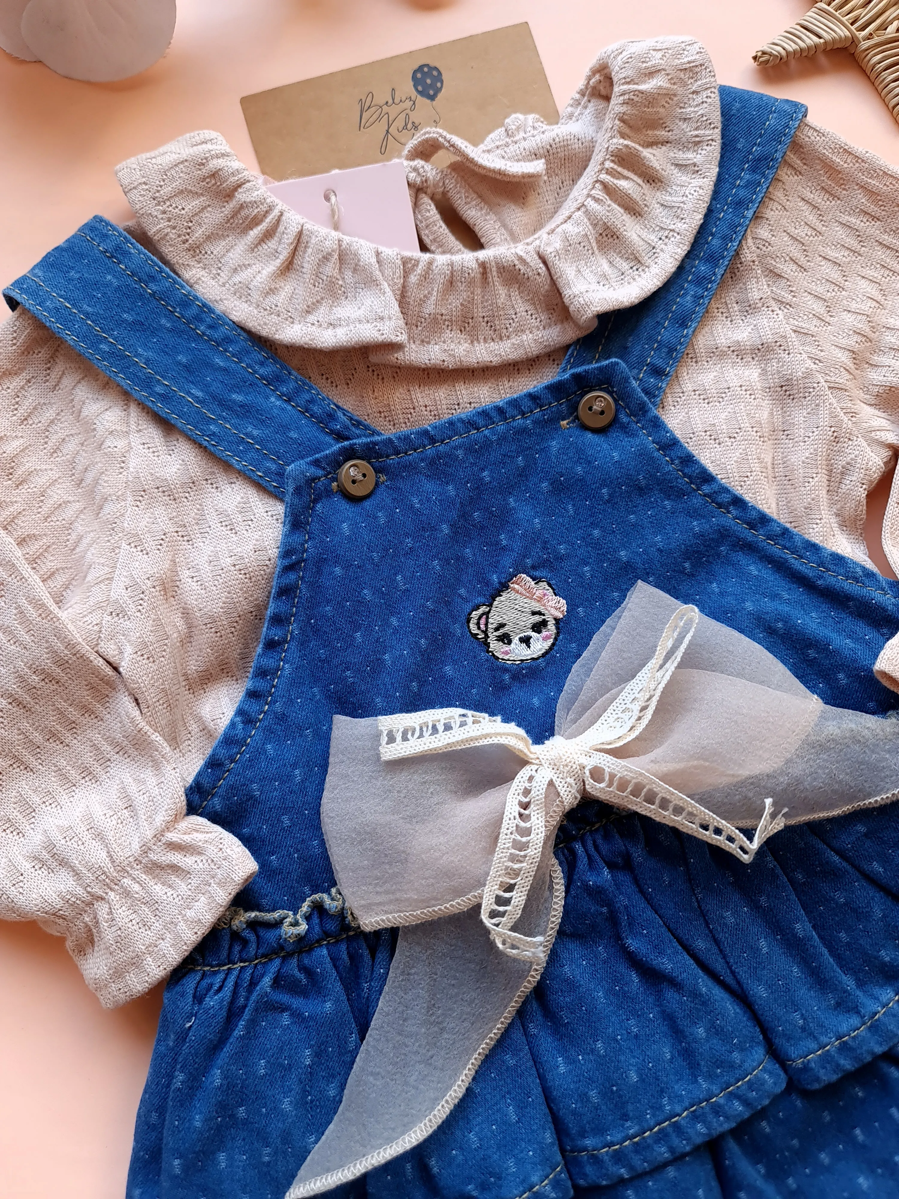 Cute Bear Salopet Romper-Bluz Takım