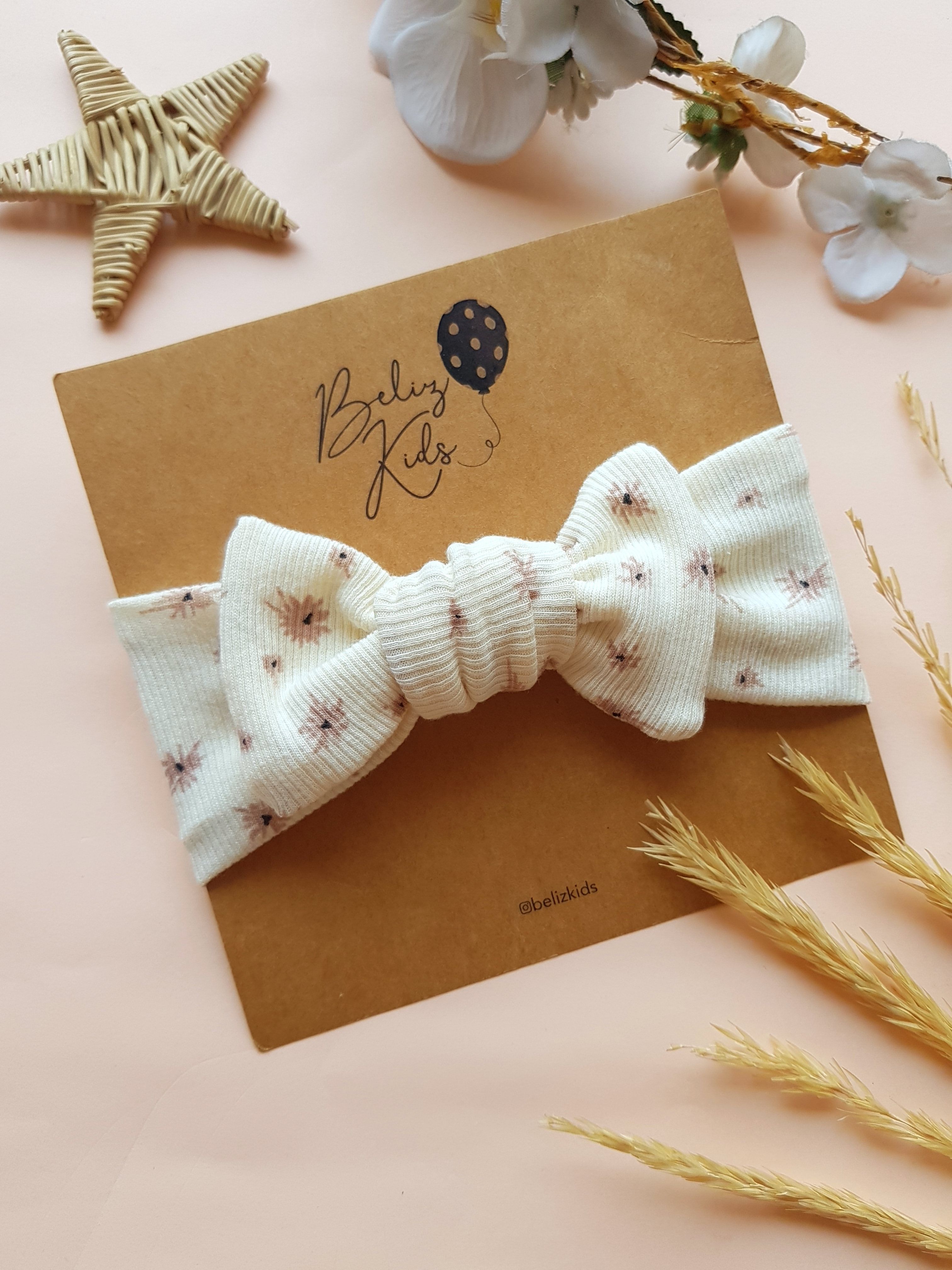 Kahve Çiçek Desenli Krem Ribana Bandana