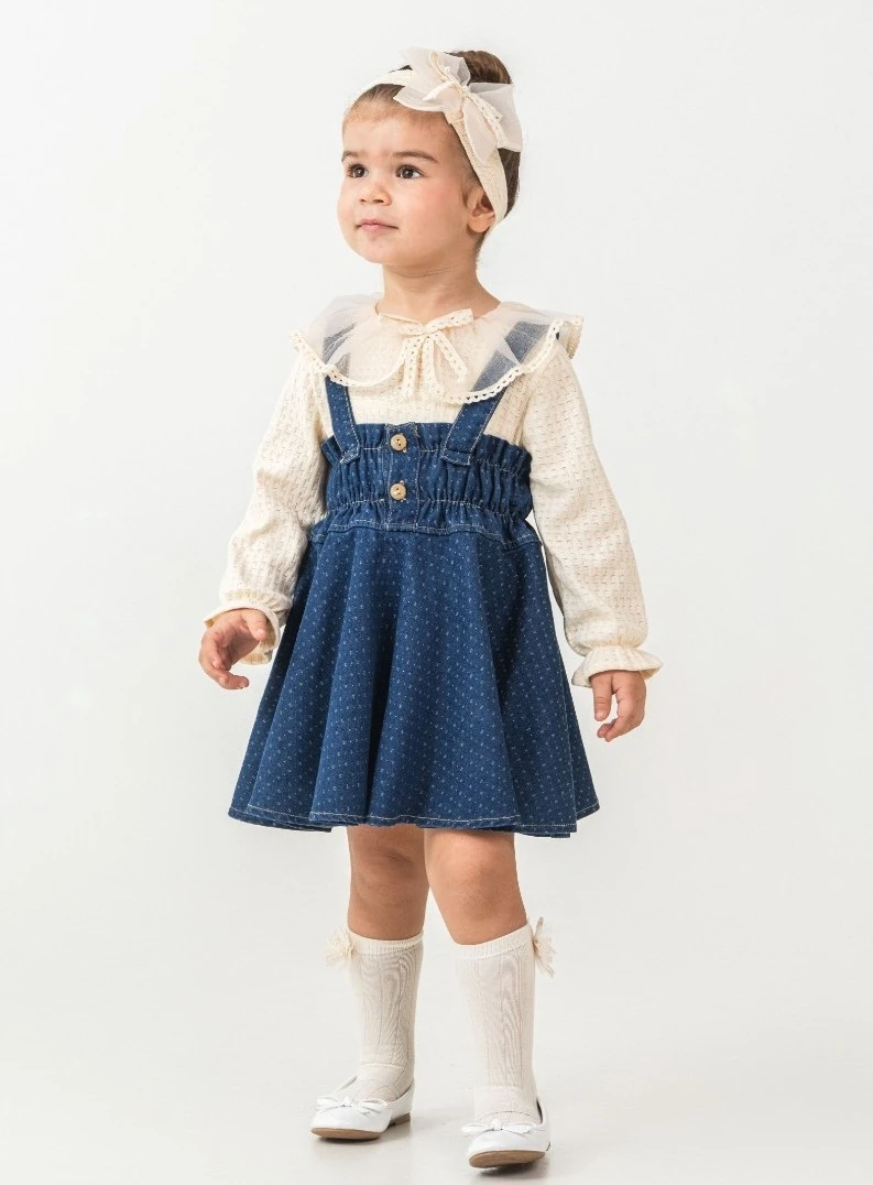 Salopet Askılı Denim Elbise /Bluz Takım