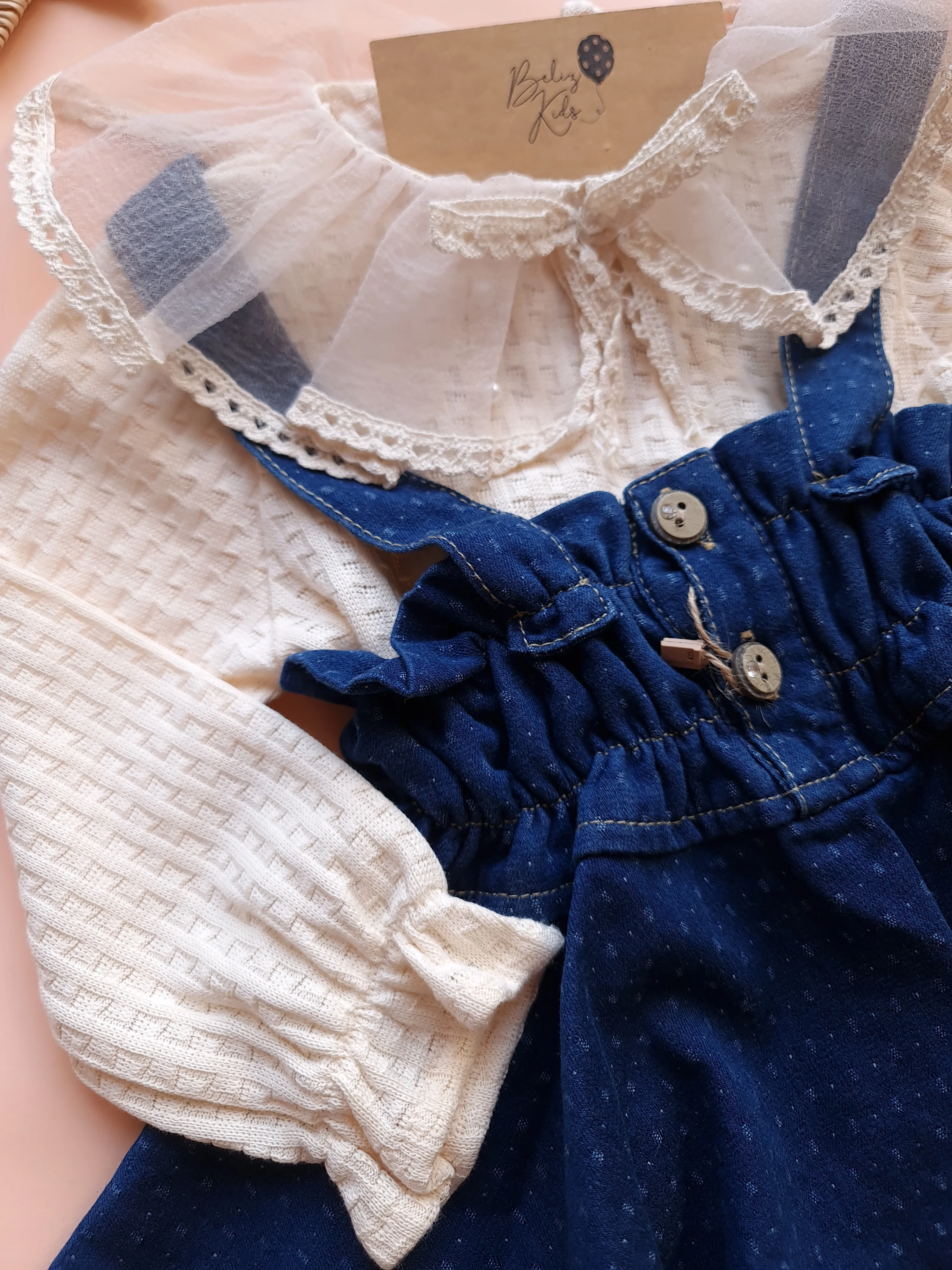 Salopet Askılı Denim Elbise /Bluz Takım