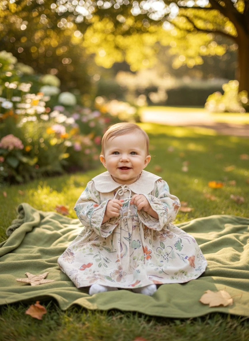 Suluboya Çiçek Desen Pamuk Keten Premium Elbise