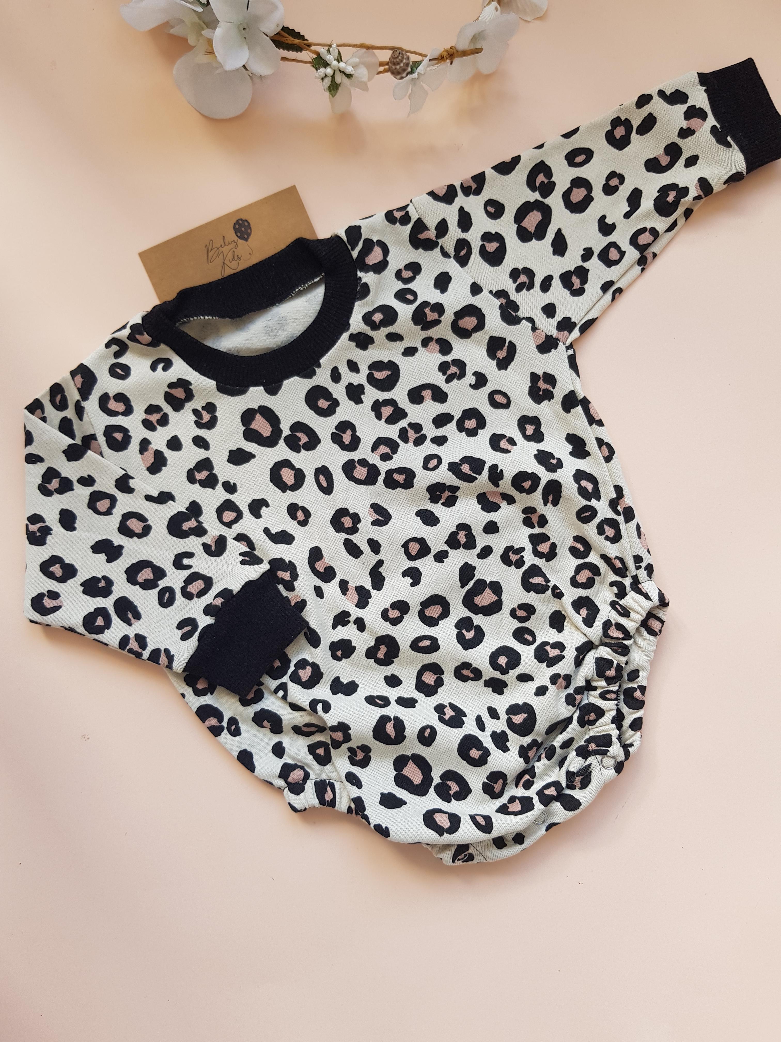 Leopar Desen Sweat Romper