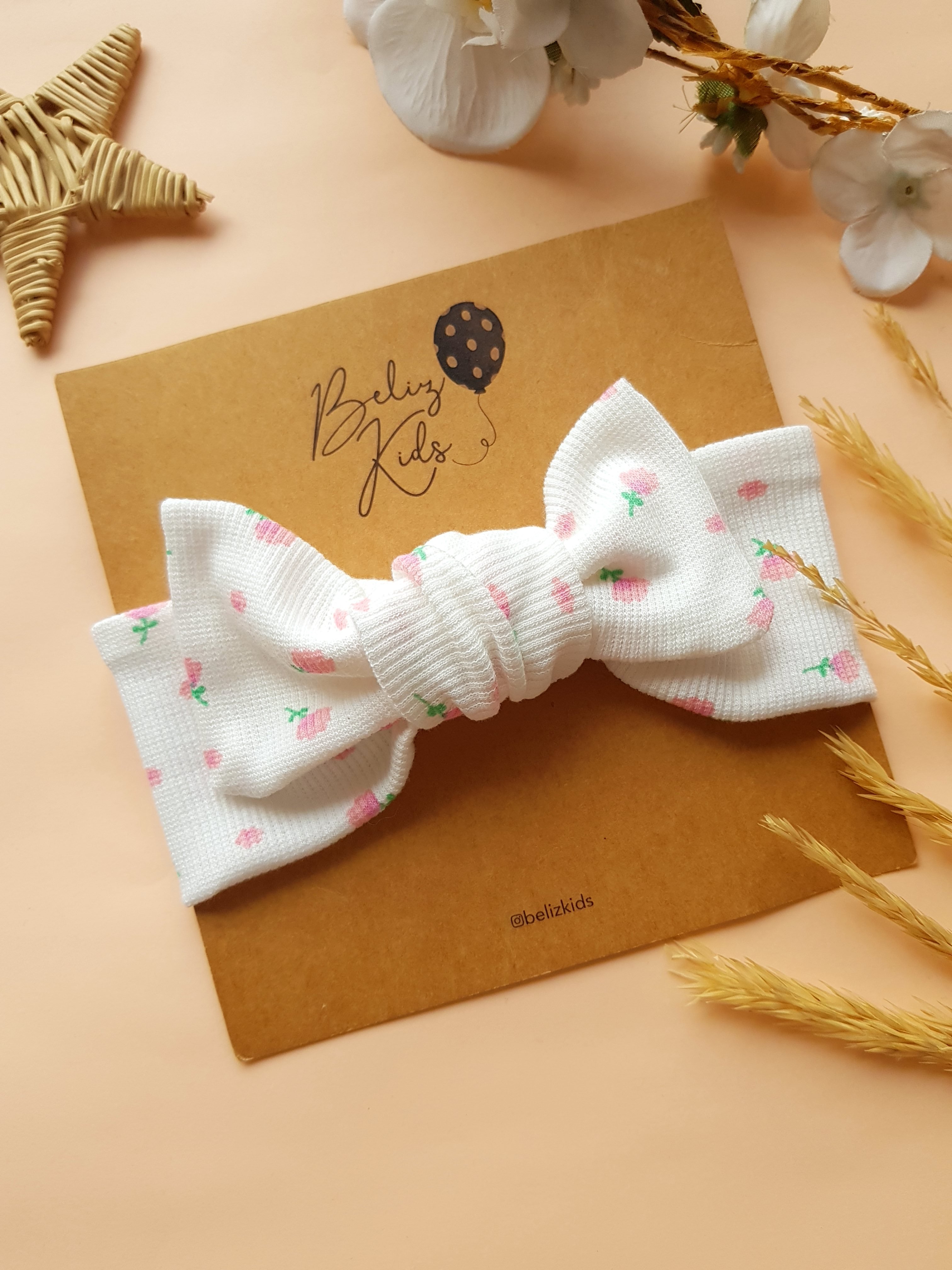 Pembe Çiçek Desenli Ribana Bandana