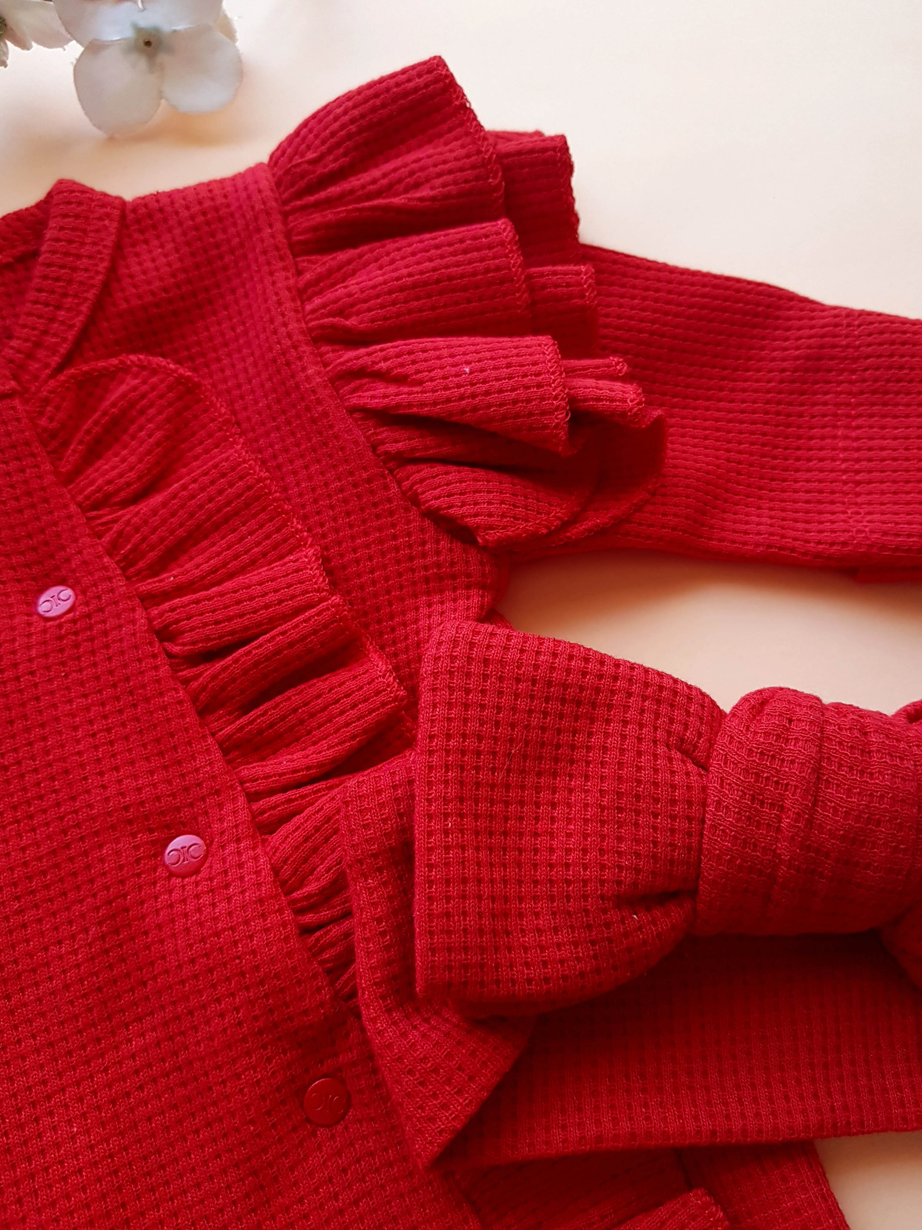 Kırmızı Waffle Kumaş Bandanalı Tok Tulum