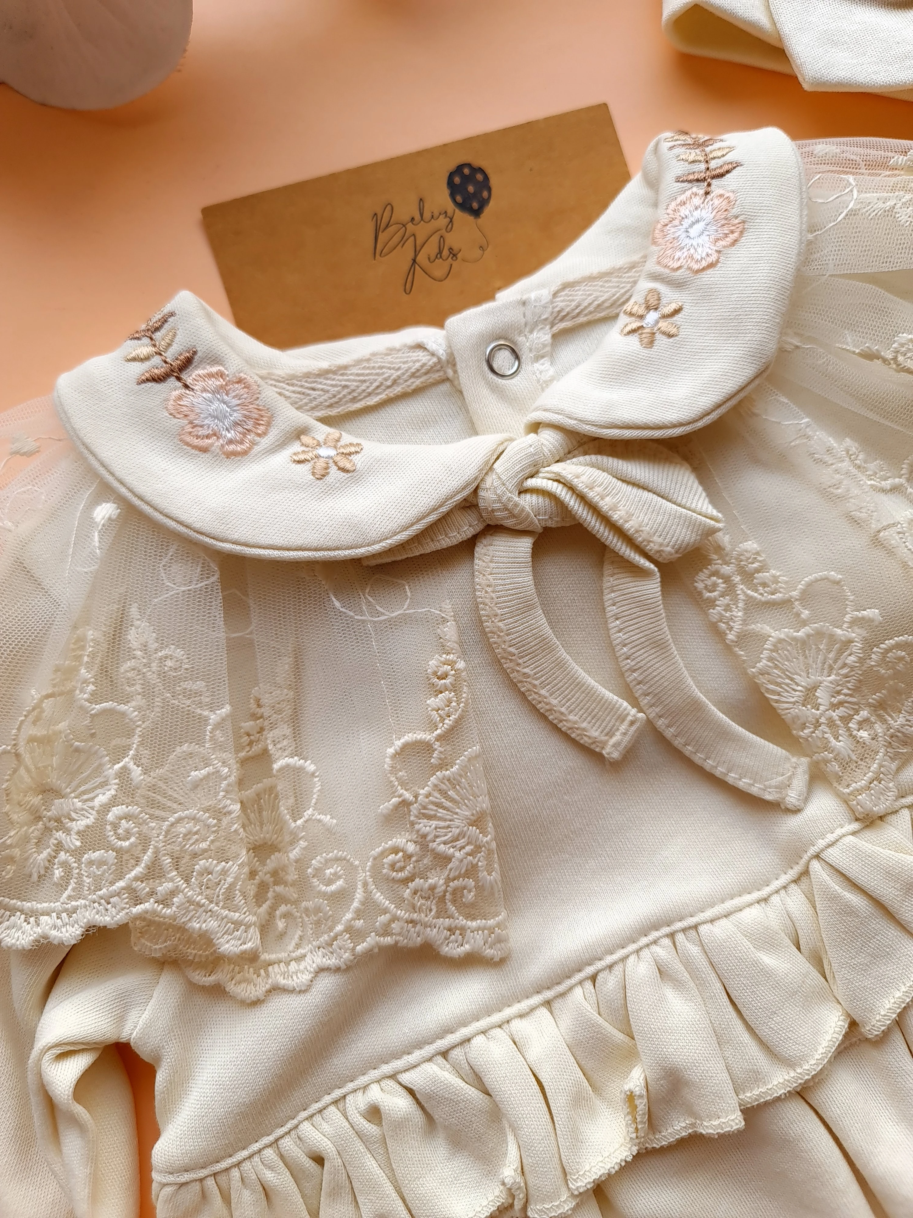 Krem Dantelli Romper Set