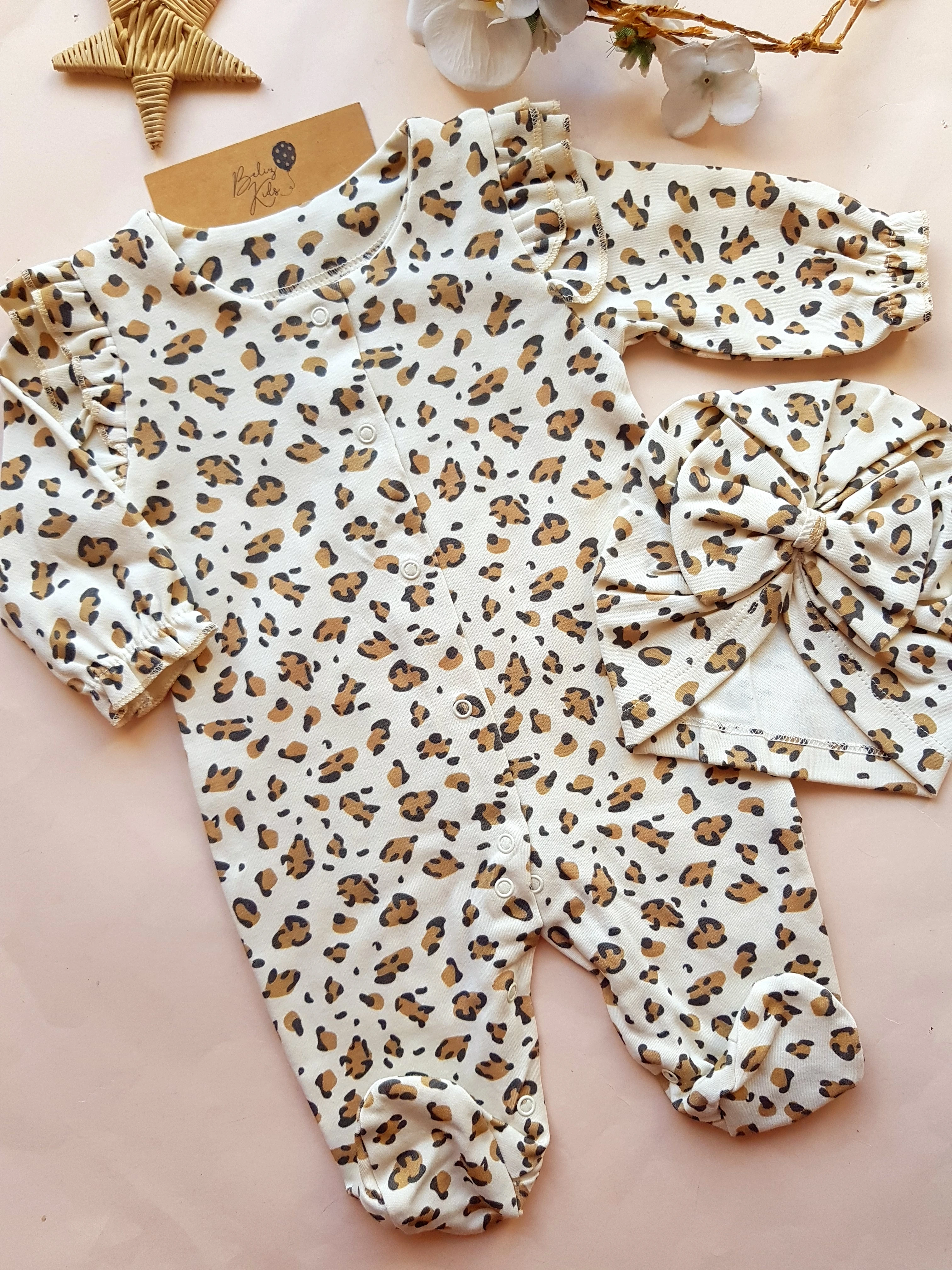 Krem Leopar Desen Boneli Tulum