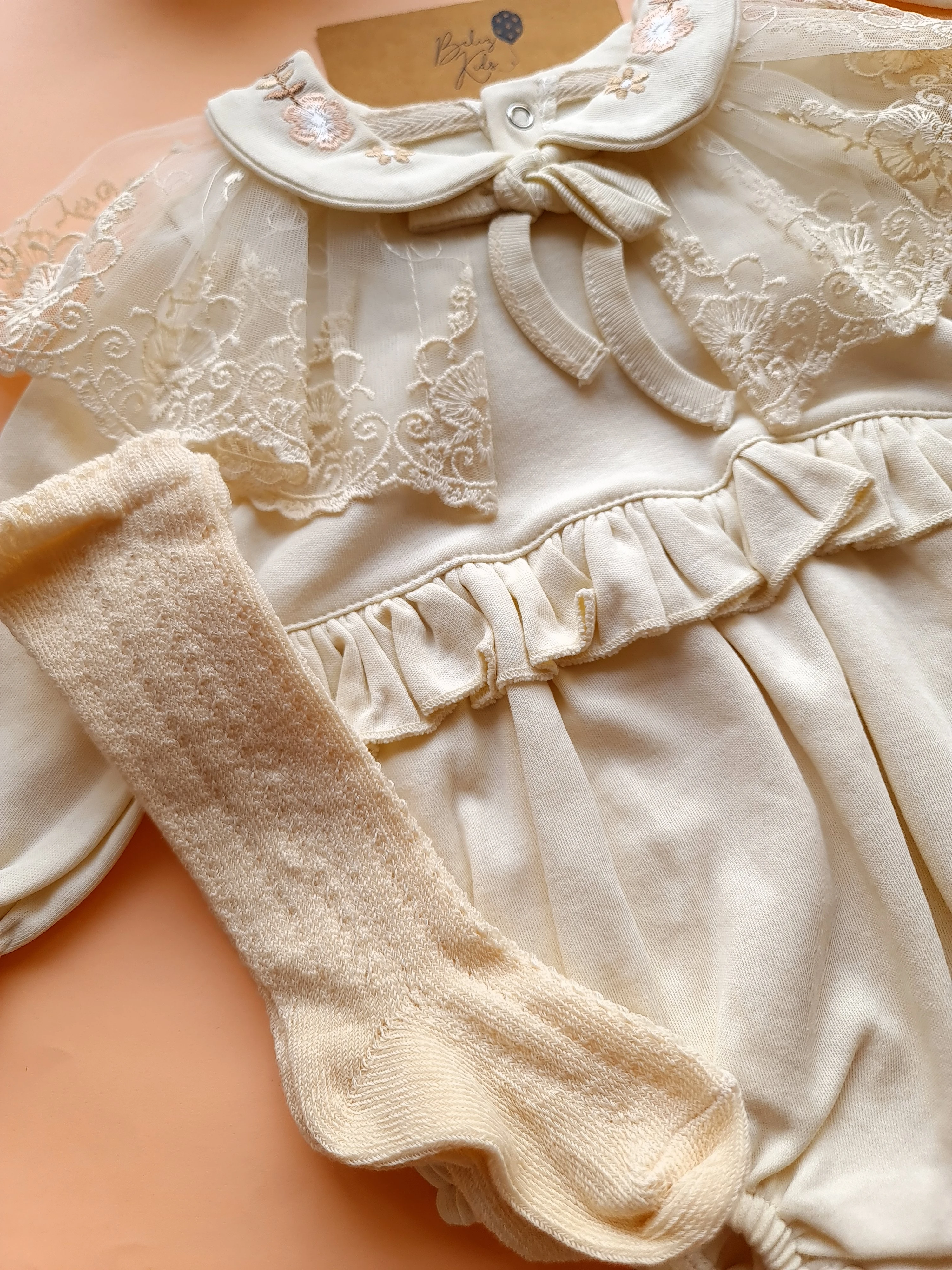 Krem Dantelli Romper Set