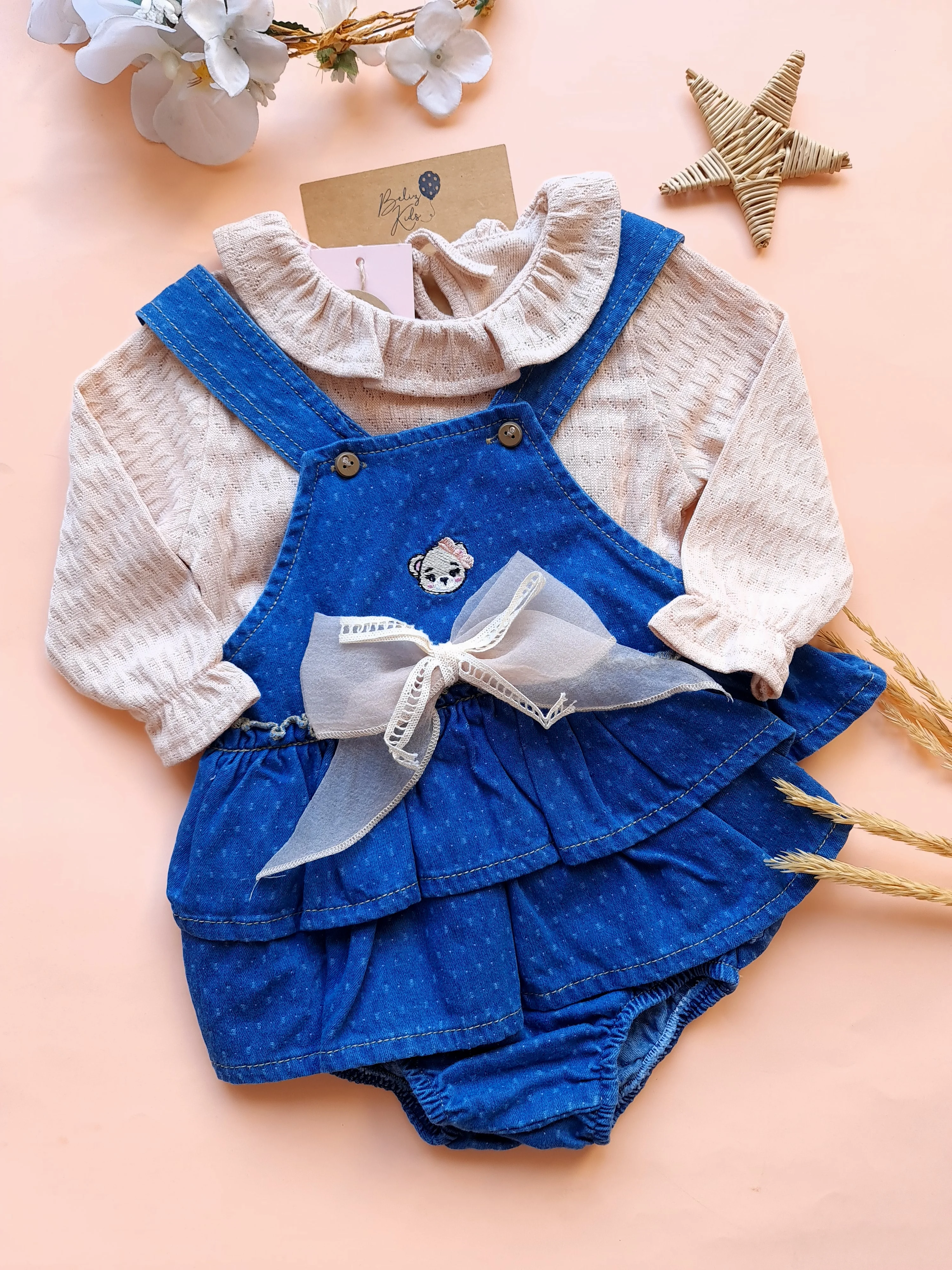 Cute Bear Salopet Romper-Bluz Takım