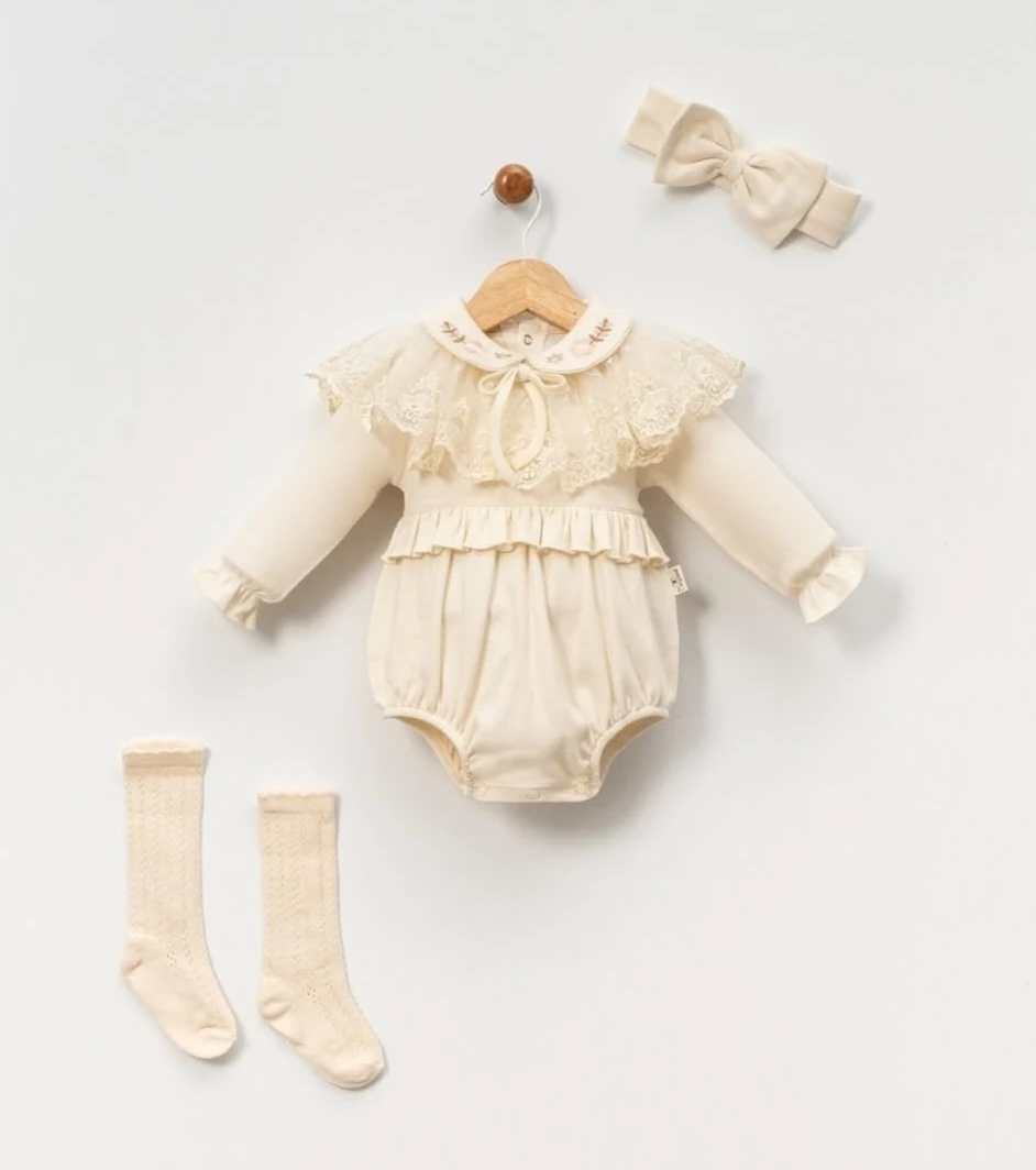 Krem Dantelli Romper Set