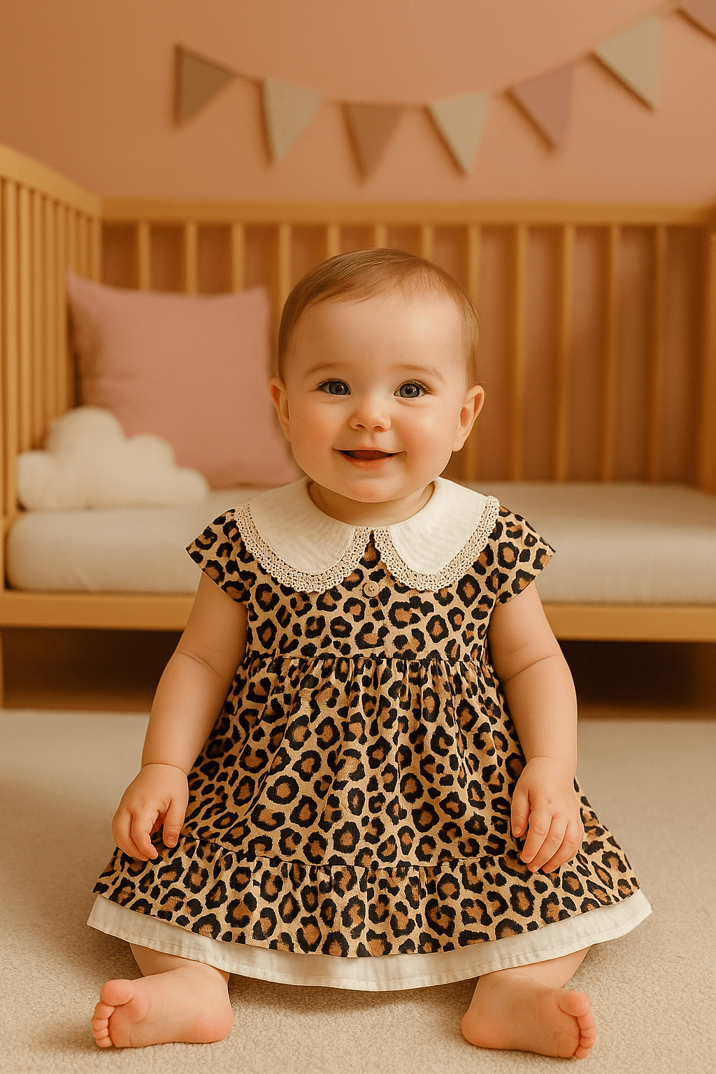 Leopar Desenli Bebe Yaka Elbise