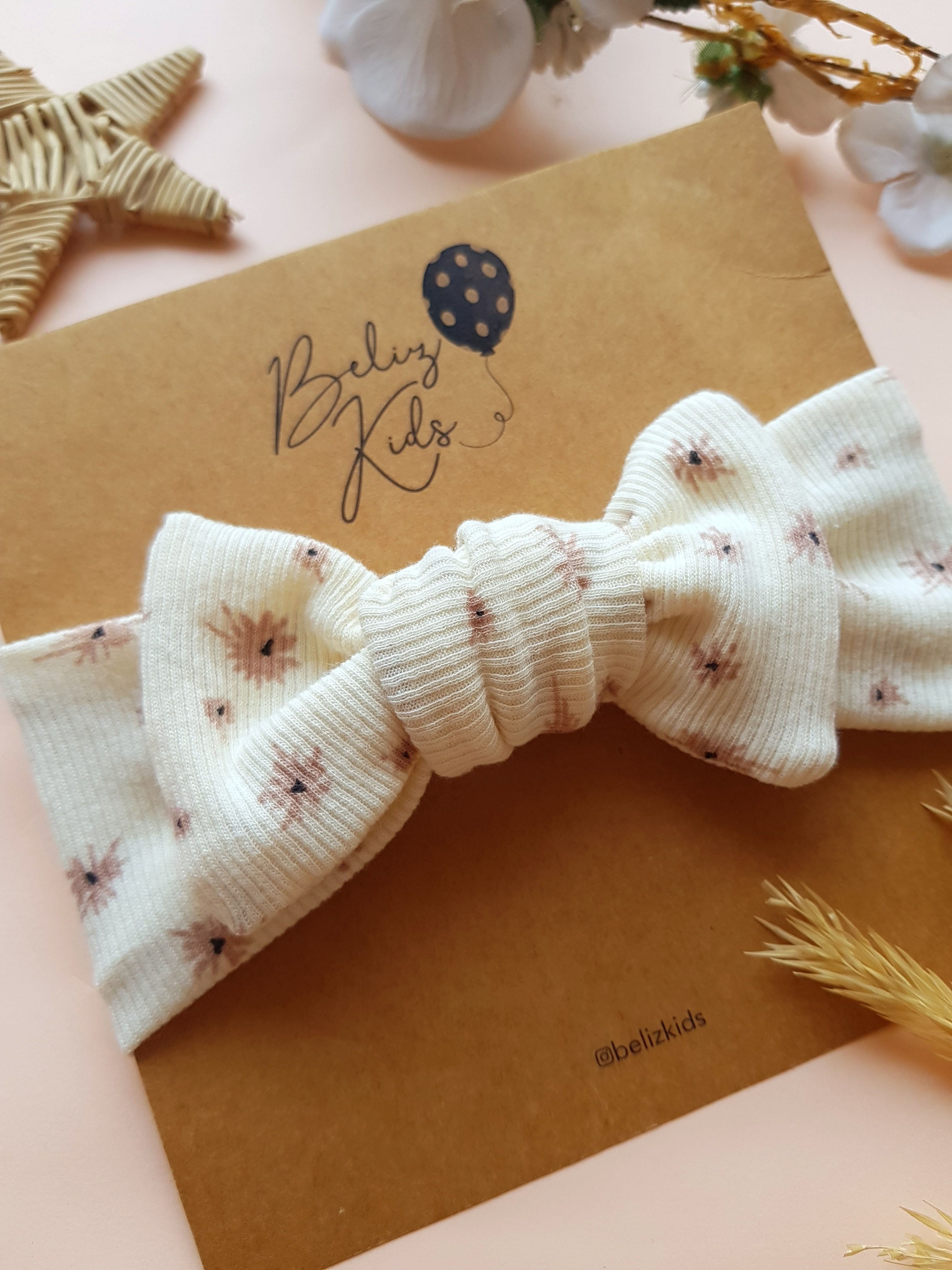 Kahve Çiçek Desenli Krem Ribana Bandana