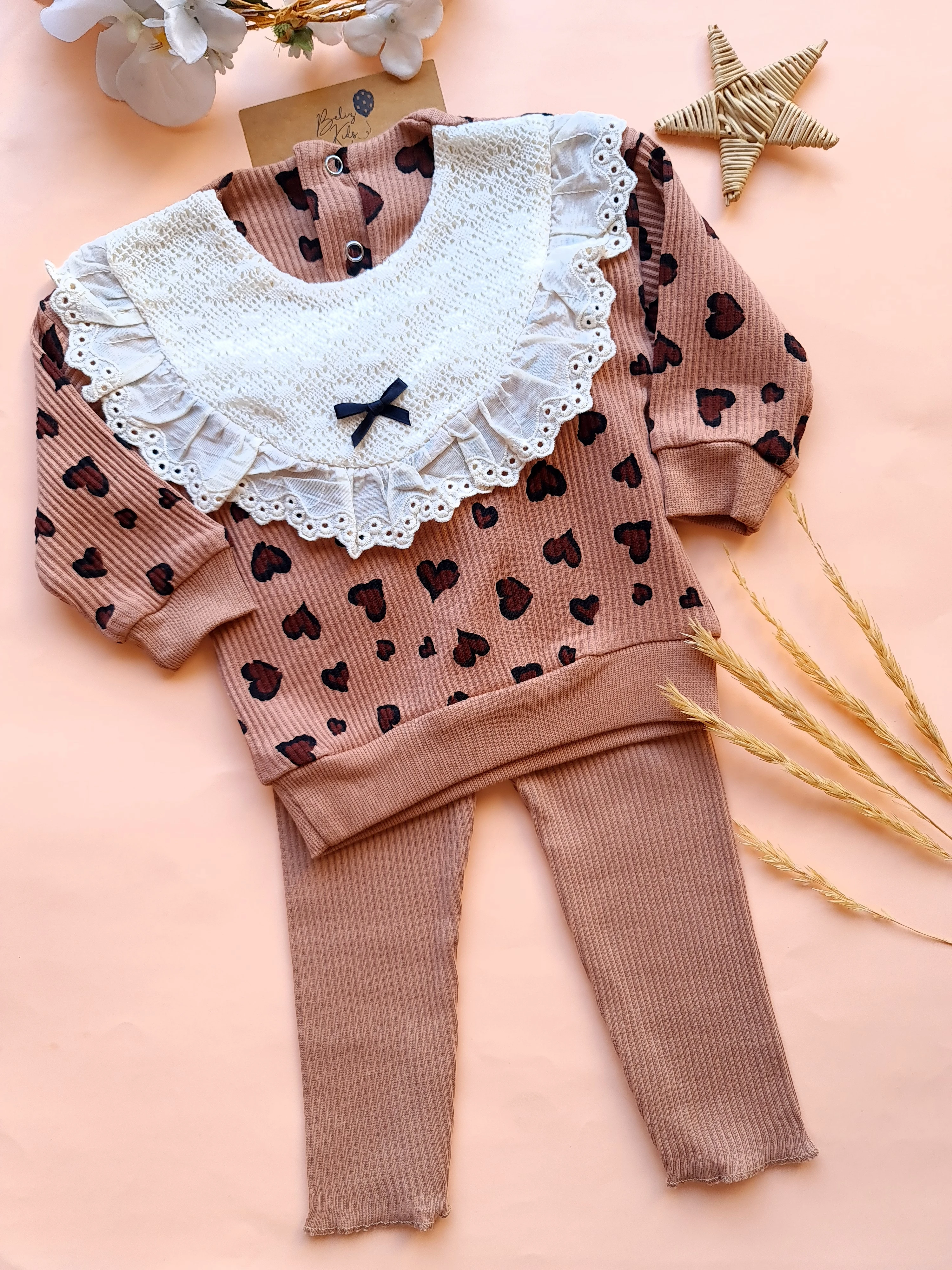 Kalp Leopar Baskılı 2li Takım