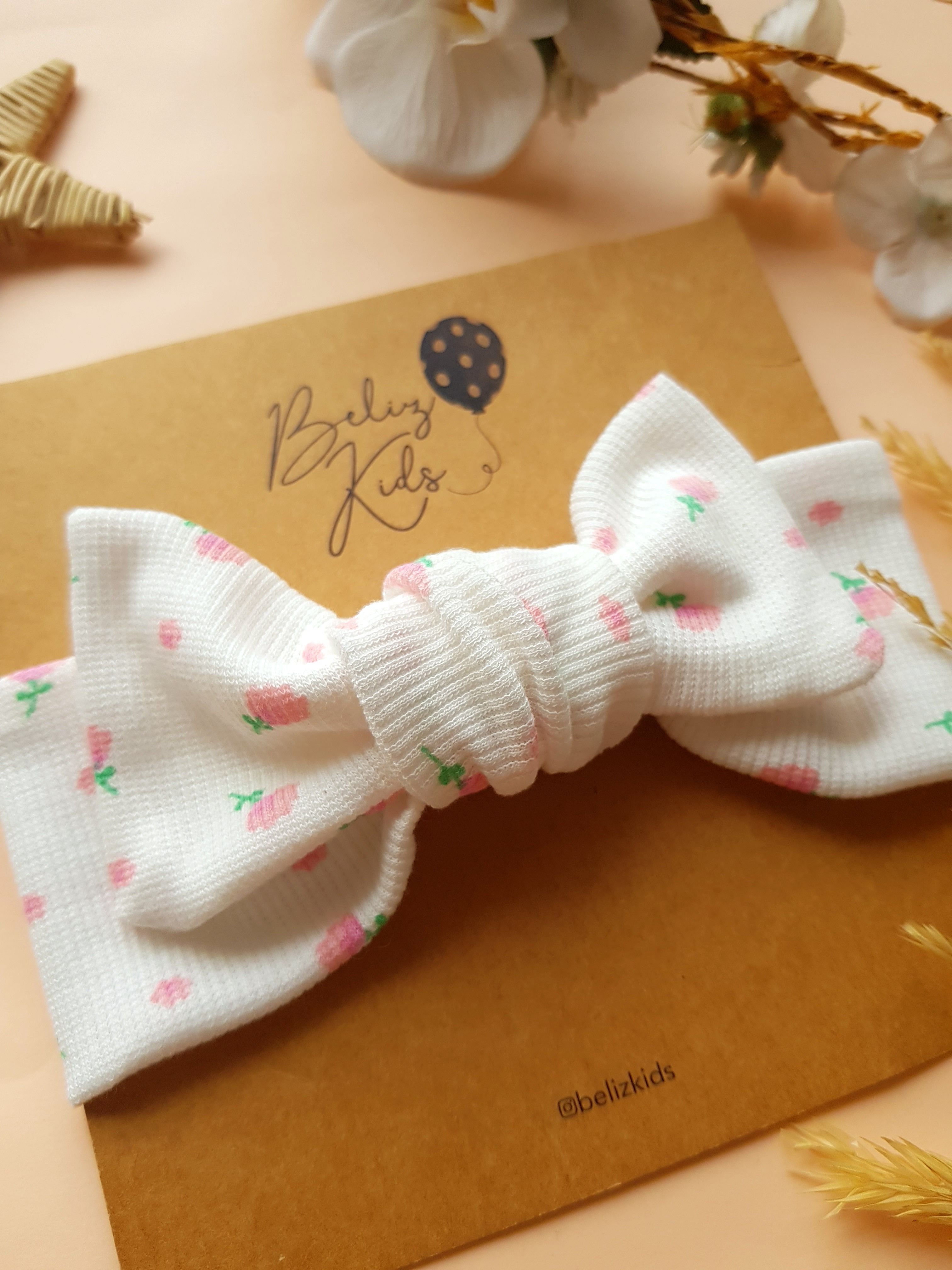 Pembe Çiçek Desenli Ribana Bandana