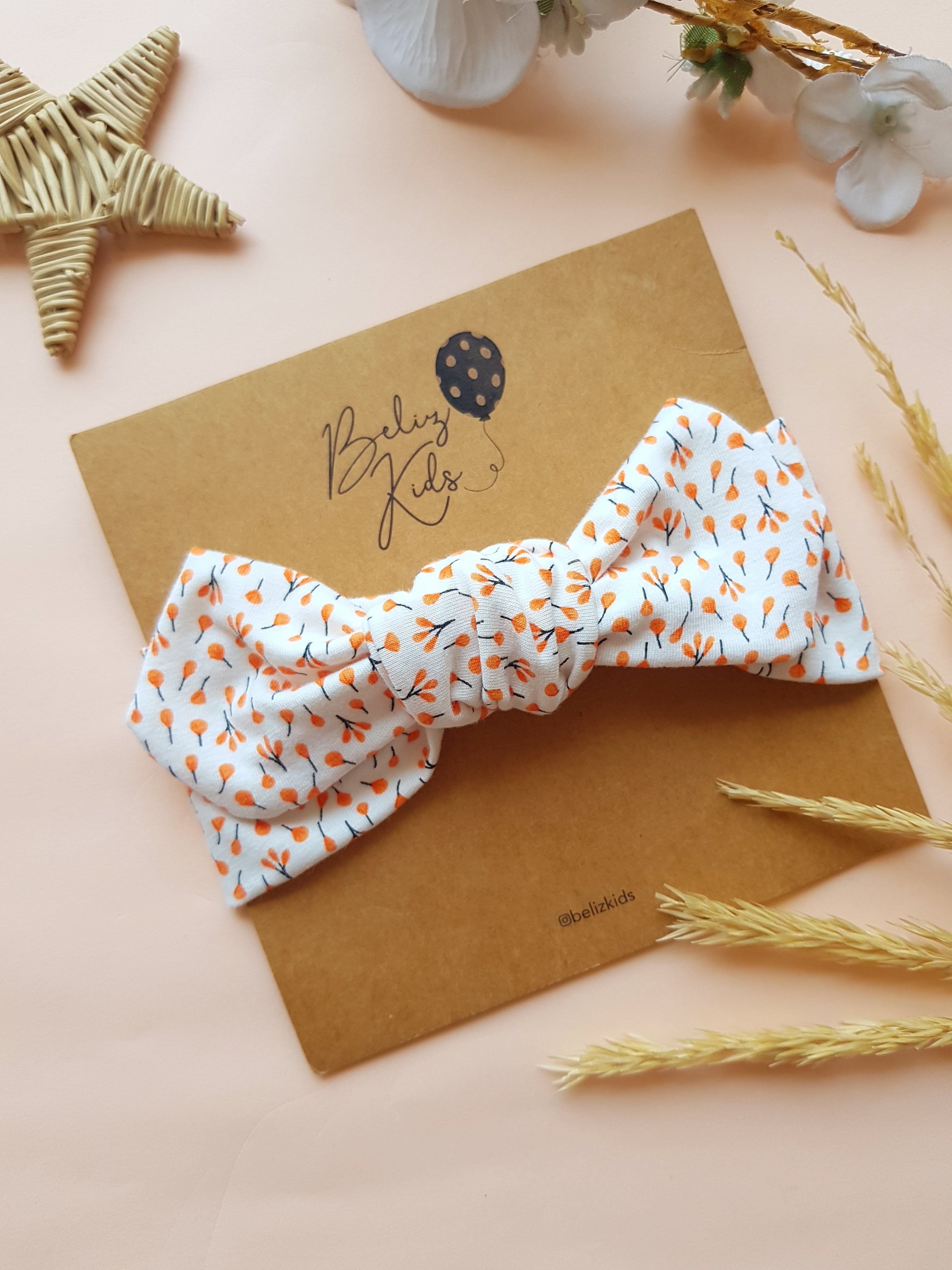 Turuncu Desenli Tavşan Kulak Bandana