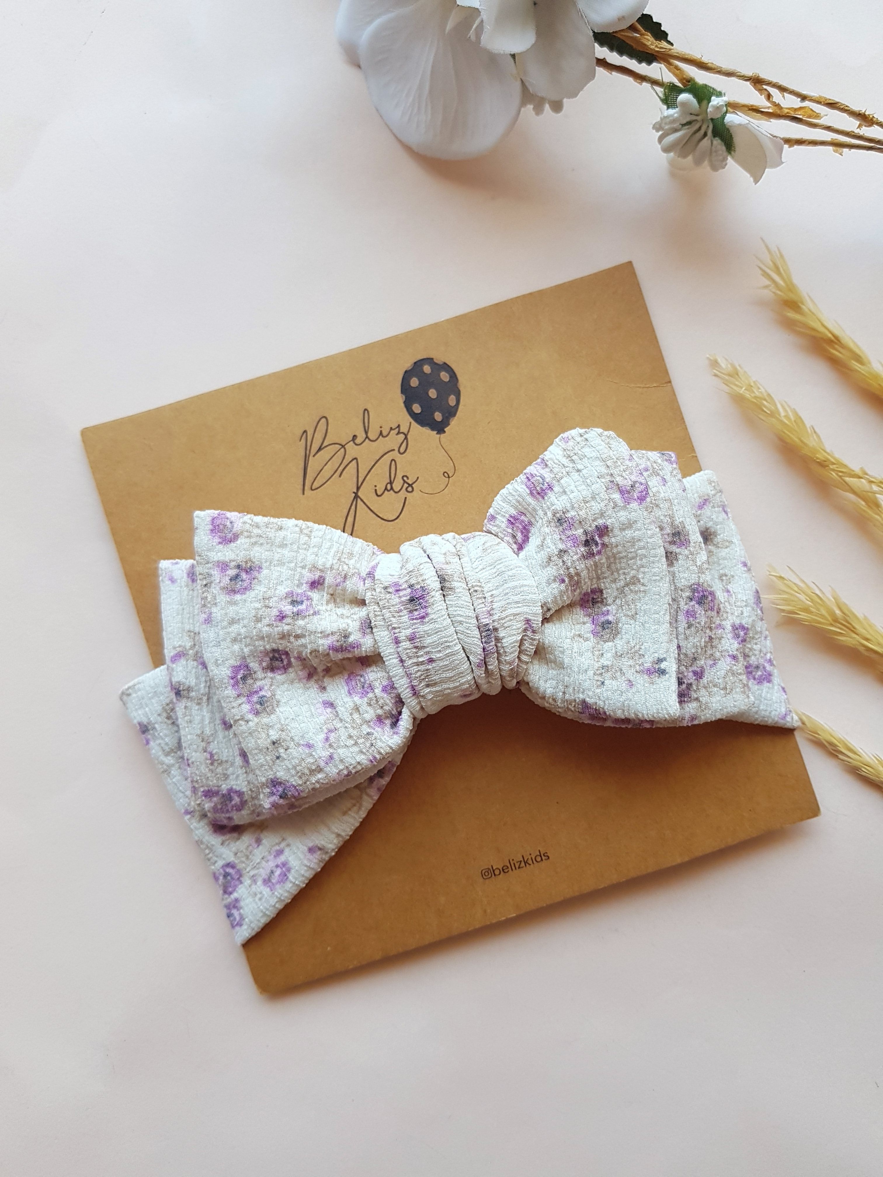 Lila Çiçekli Çift Fiyonk Bürümcük Bandana