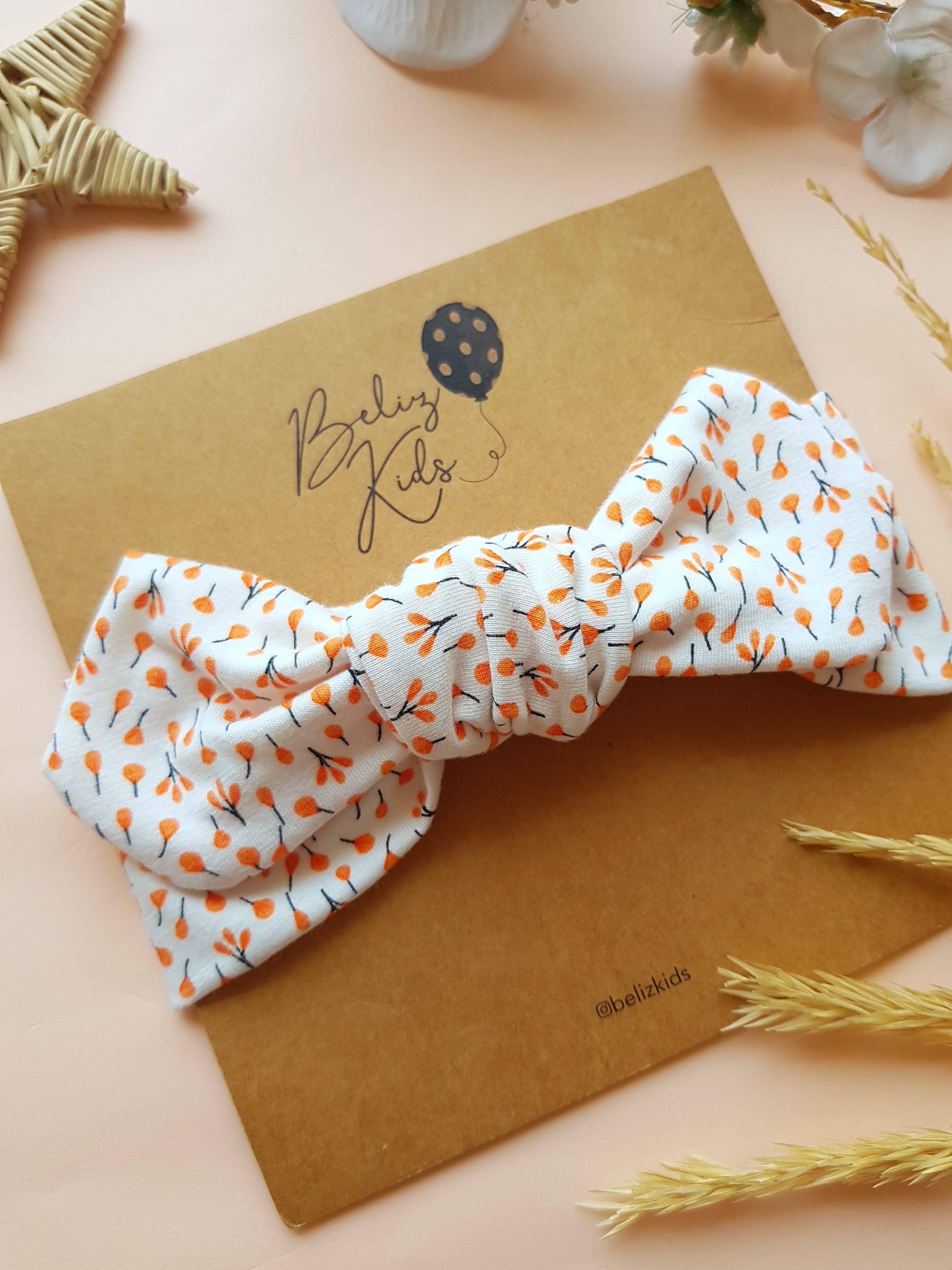 Turuncu Desenli Tavşan Kulak Bandana