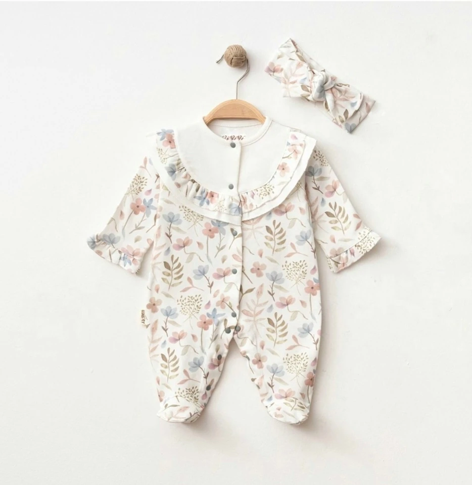 Çiçek Desen Bandanalı Beyaz Patikli Tulum