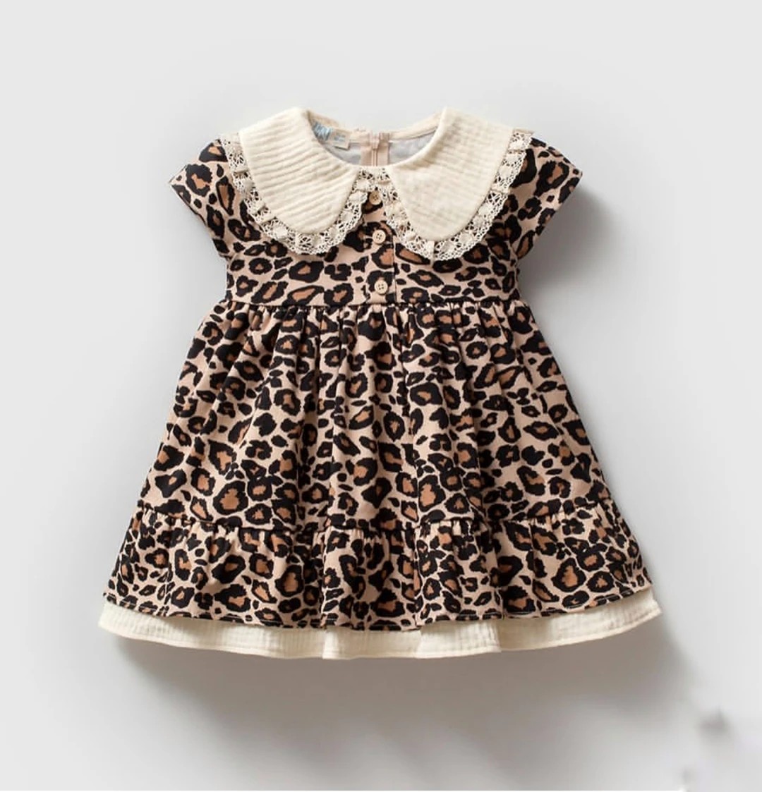 Leopar Desenli Bebe Yaka Elbise