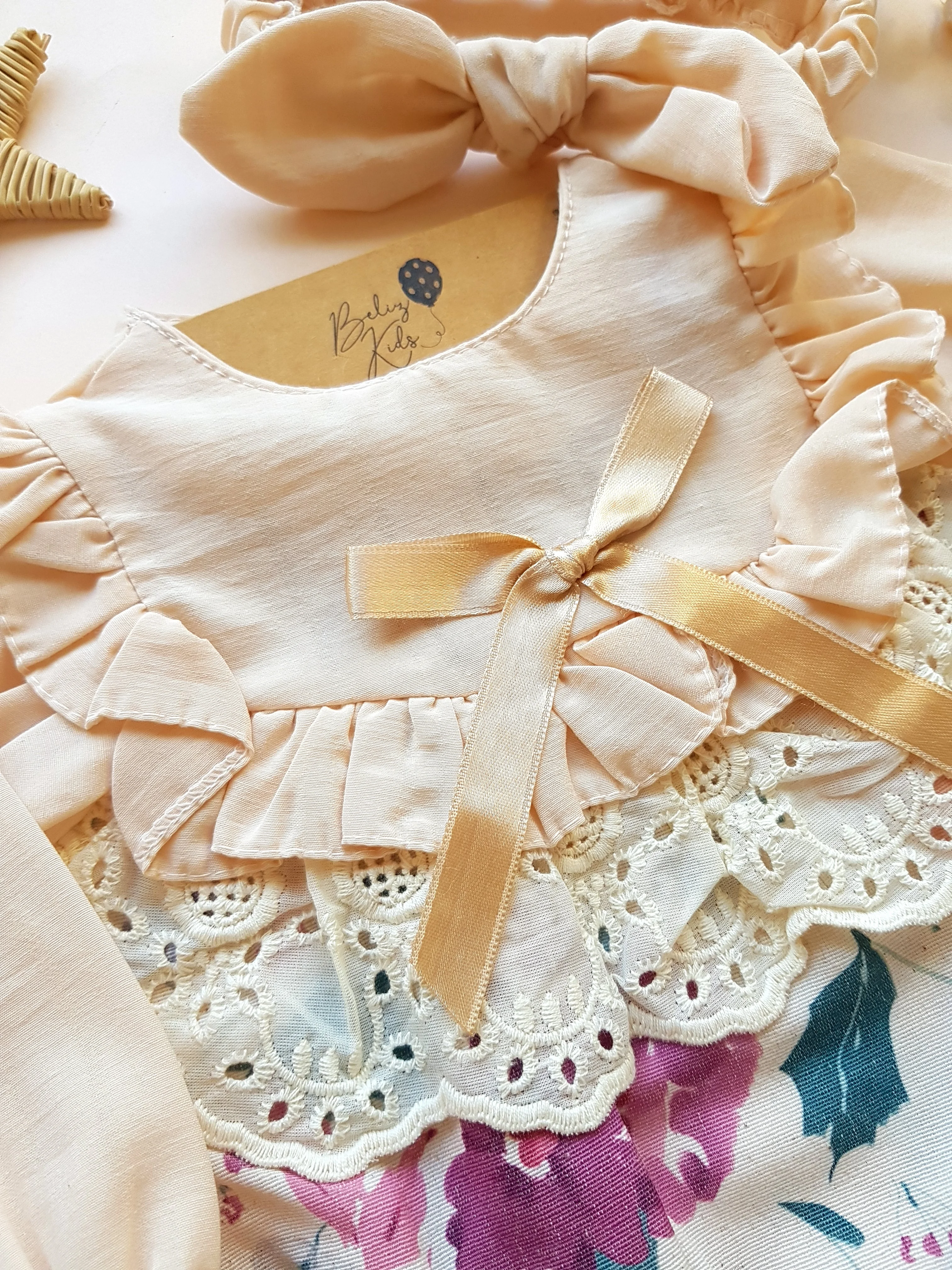 Mürdüm Çiçekli Fisto/Fırfır Detaylı Bandanalı Romper