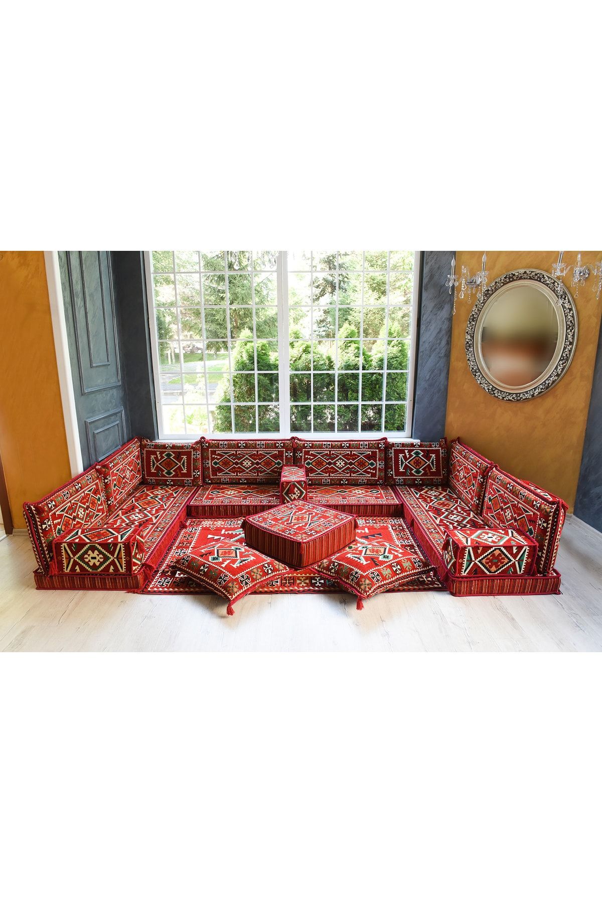 Şark Köşesi Takımı Konsepti Kırmızı Anadolu Modeli Koltuk Takımı Sünger Dahil 18 Parça