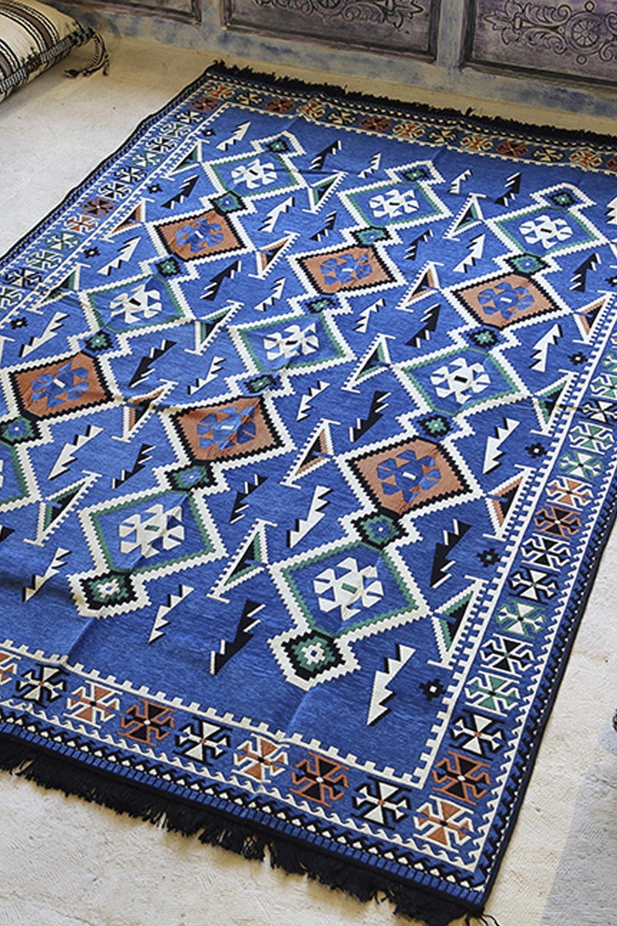 Şark Köşesi Halısı Modelleri Otantik Kilim Anadolu Modeli Mavi